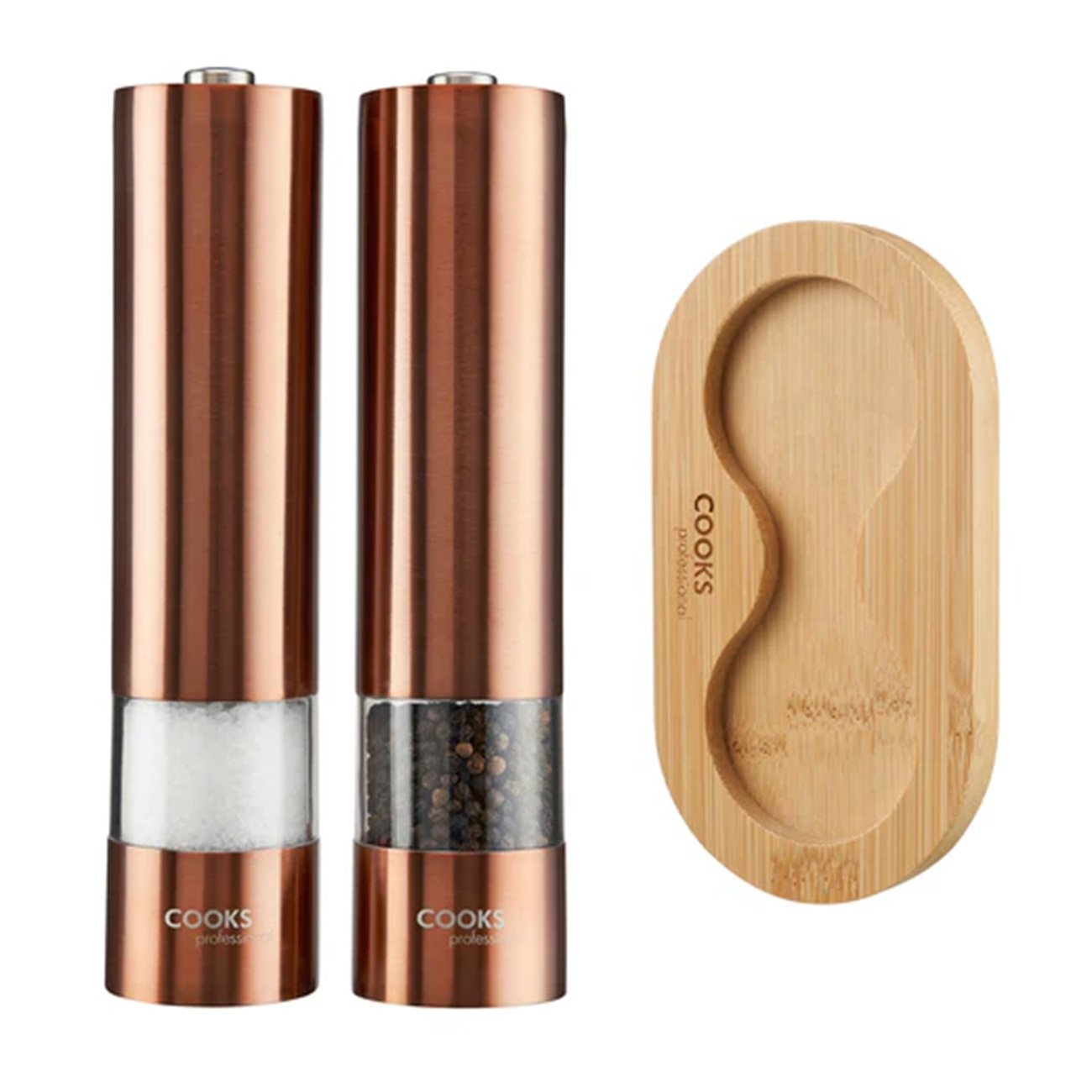 Cooks Professional Electric Salt and Pepper Mill Set with Base - Copper