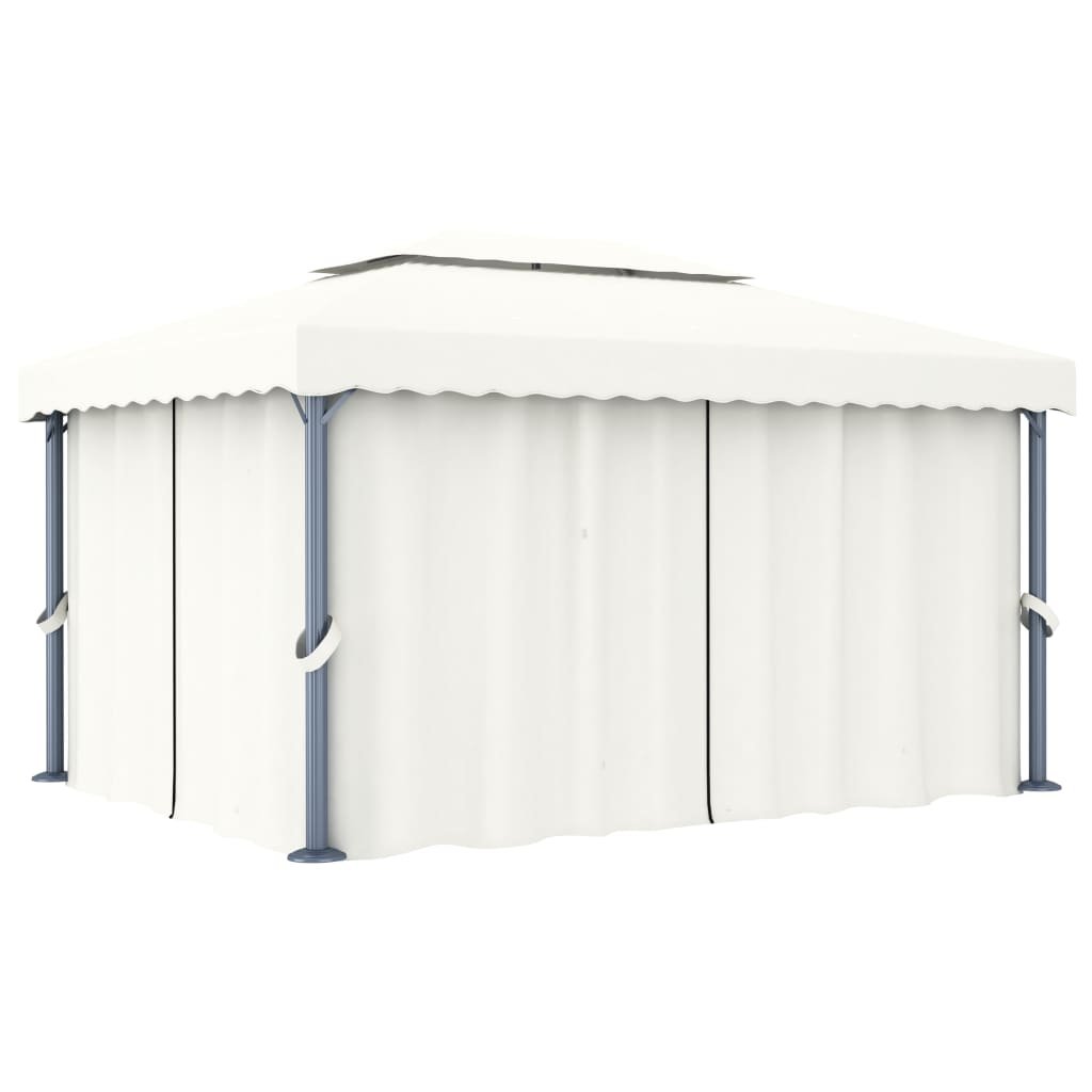 Walplus 4 x 3 m Aluminium Gazebo with Curtain - Cream White