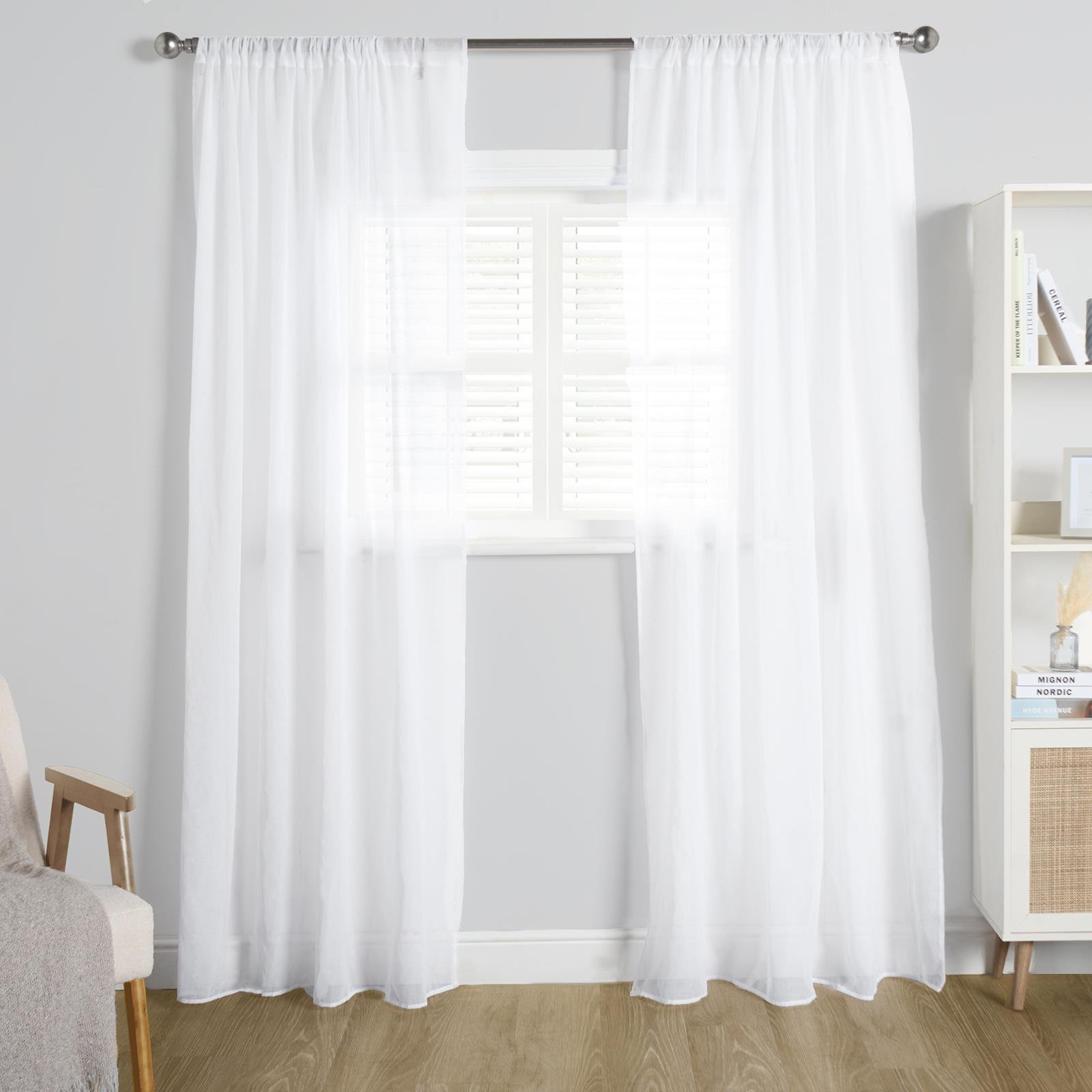OHS Linen Look Slot Top Voile Curtains 140 x 224cm - White