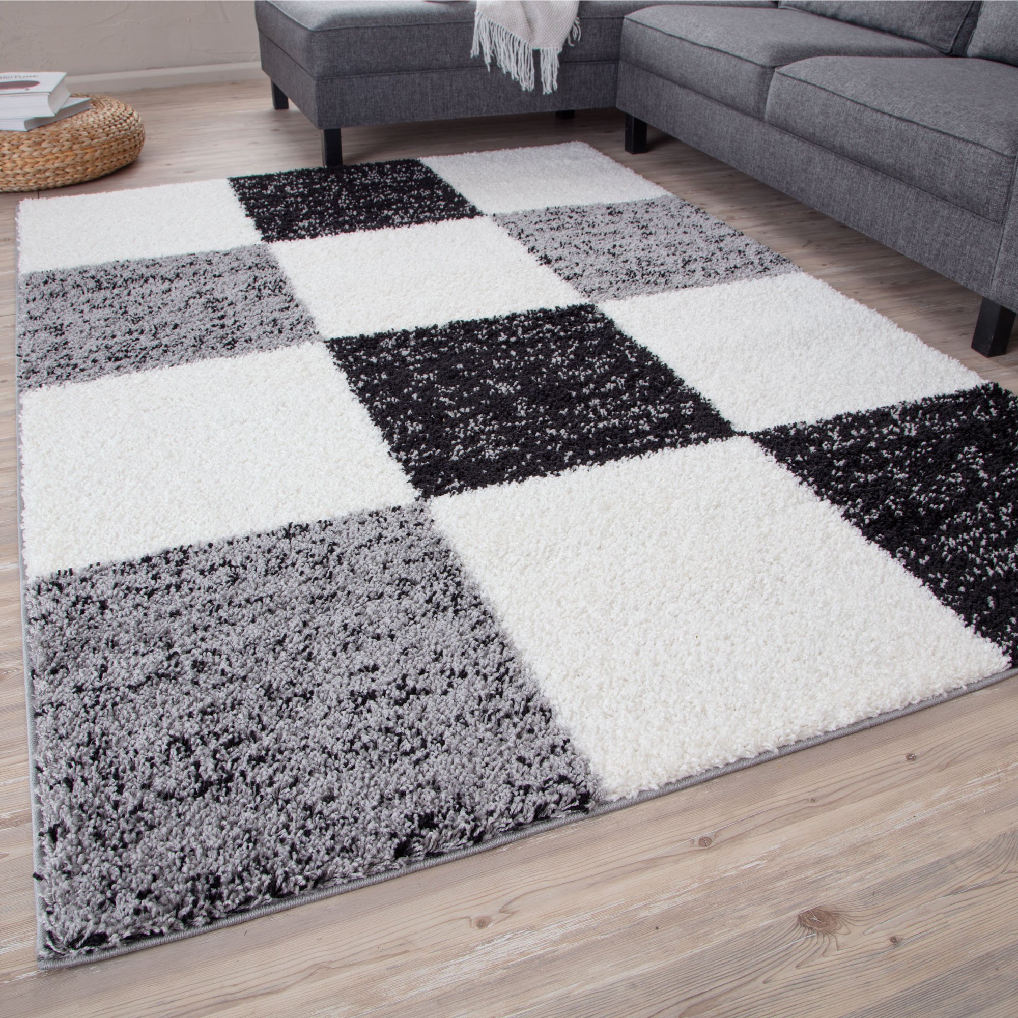 The Rugs Grey Myshaggy Checkered Shaggy Rug - 60 x 110cm