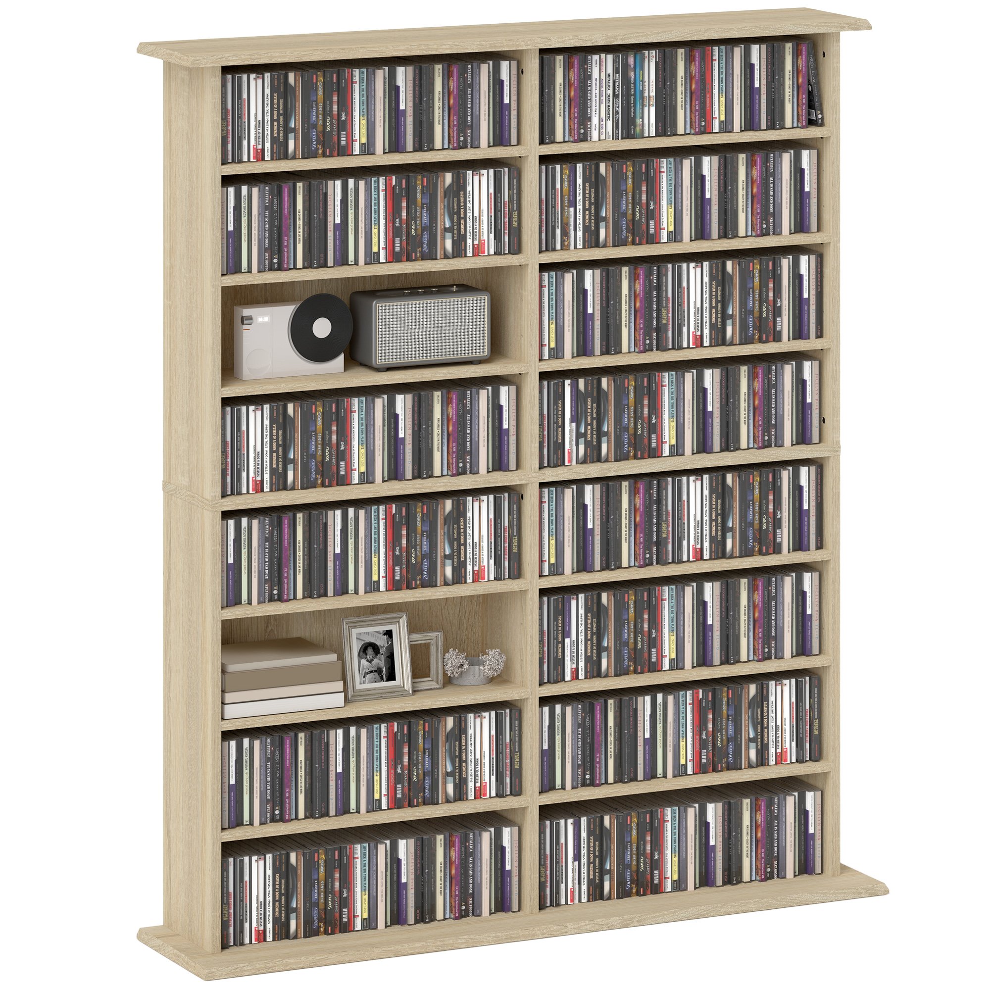 HOMCOM Wide 8 Tier Media Storage Shelf - Natural Wood