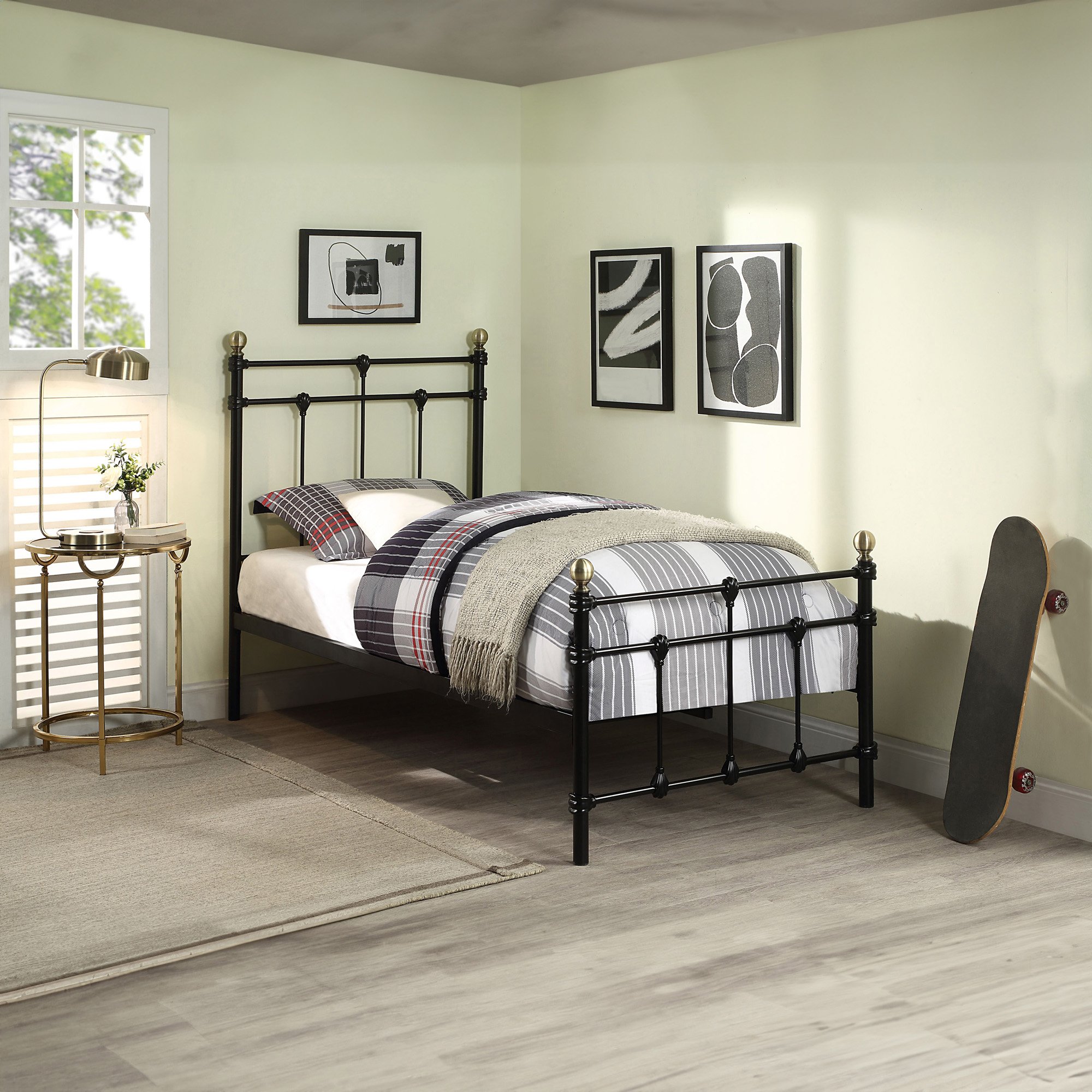 Slumberworks Bayford Vintage Single Bed Frame with Mattress – Black