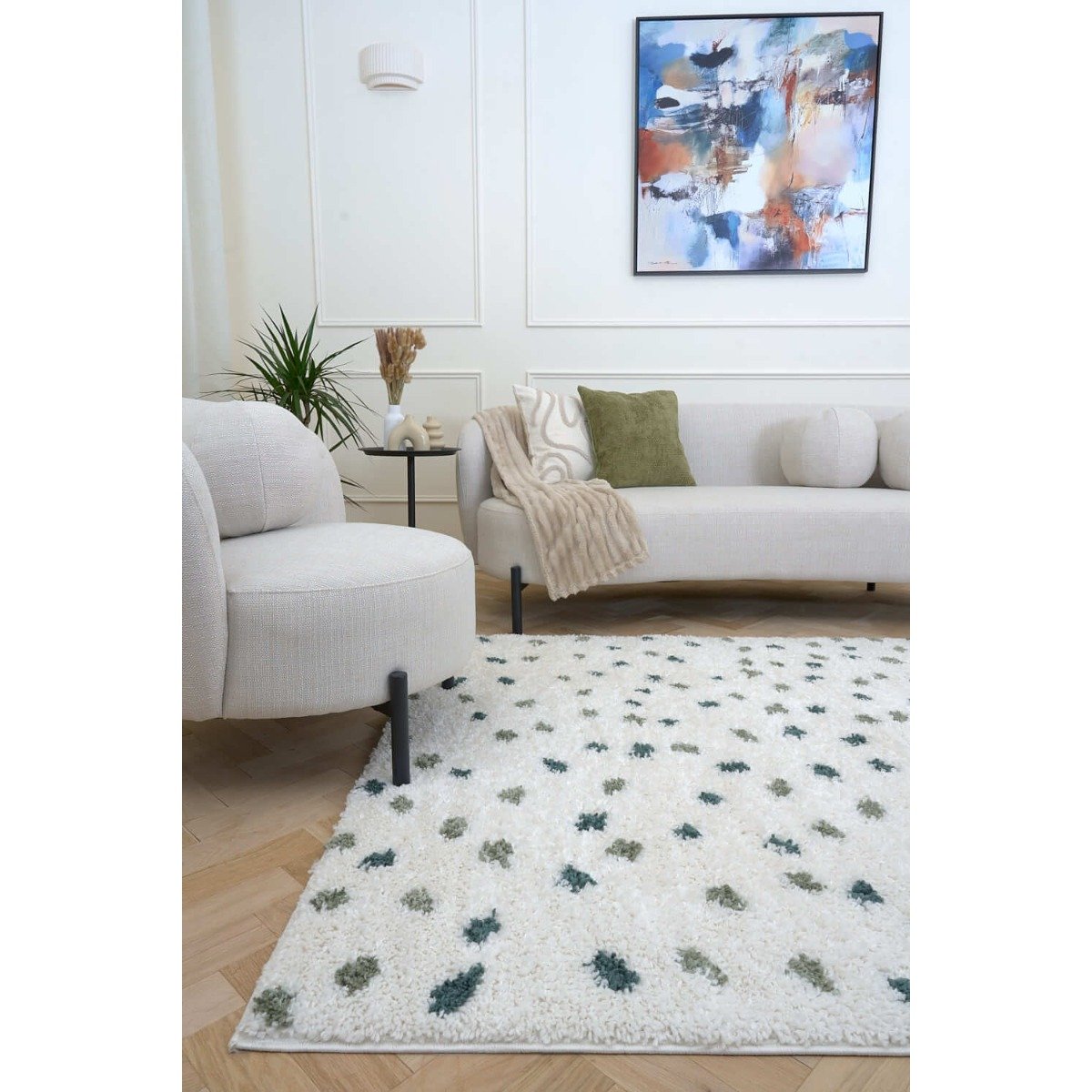 The Rugs Green Moodi Spot Shaggy Runner Rug - 80 x 300cm
