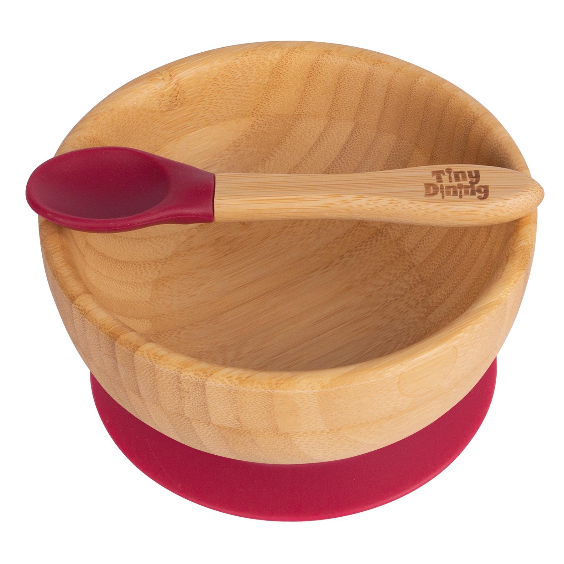 Tiny Dining Children's Bamboo Suction Bowl & Spoon Set - Red