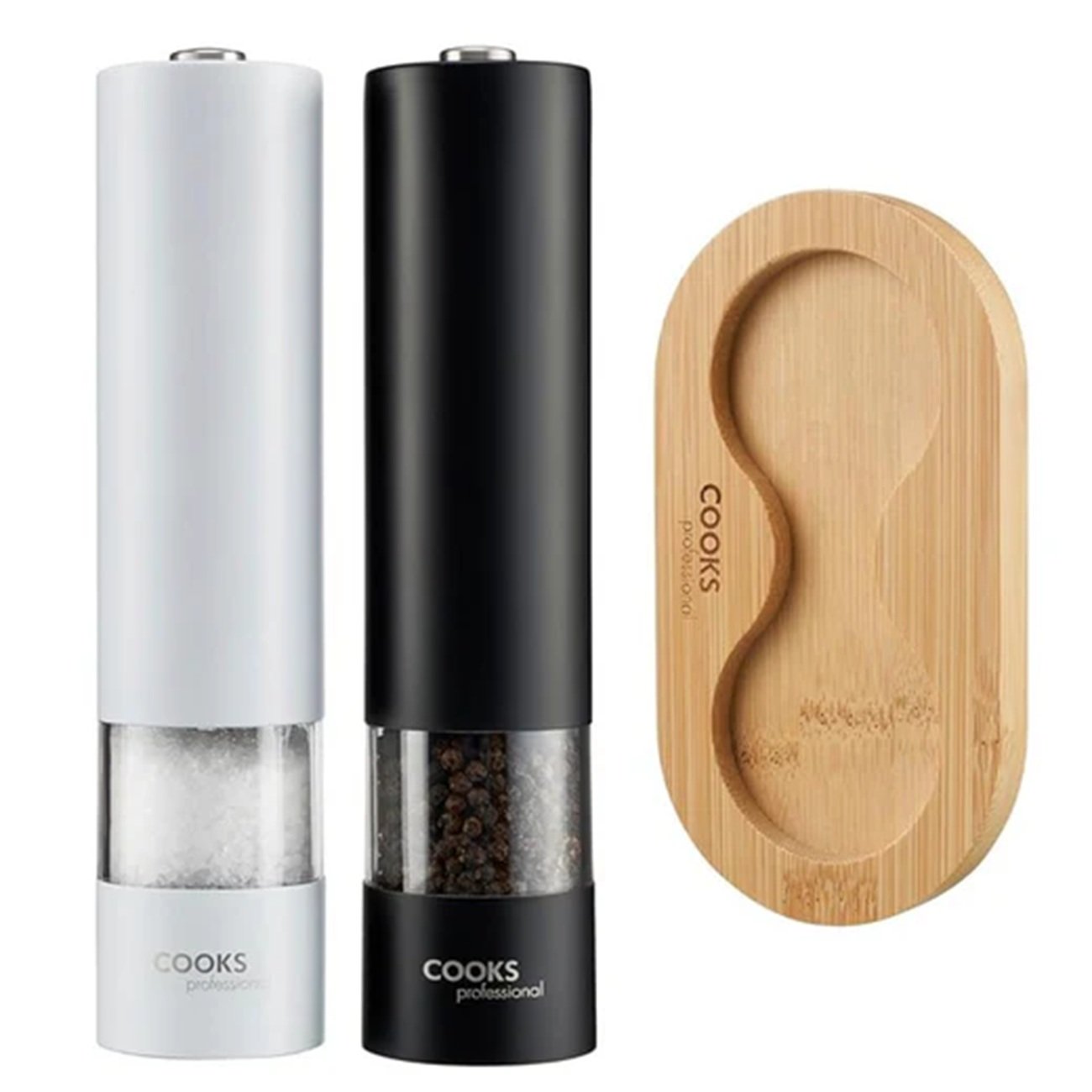 Cooks Professional Electric Salt and Pepper Mill Set with Base - Black/White