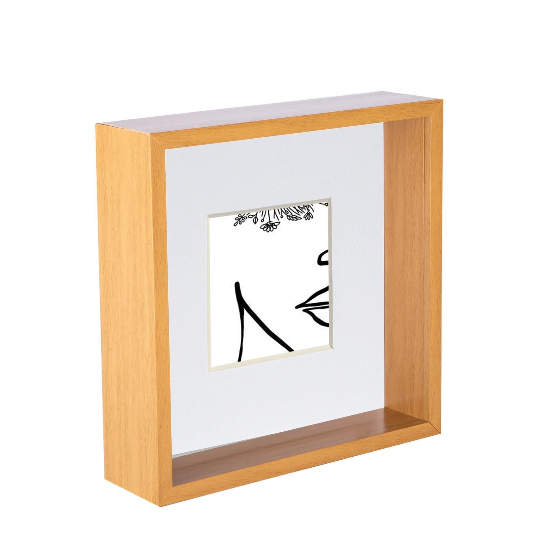 Nicola Spring 3D Deep Box Photo Frame - 8 x 8" with Mount - Light Wood