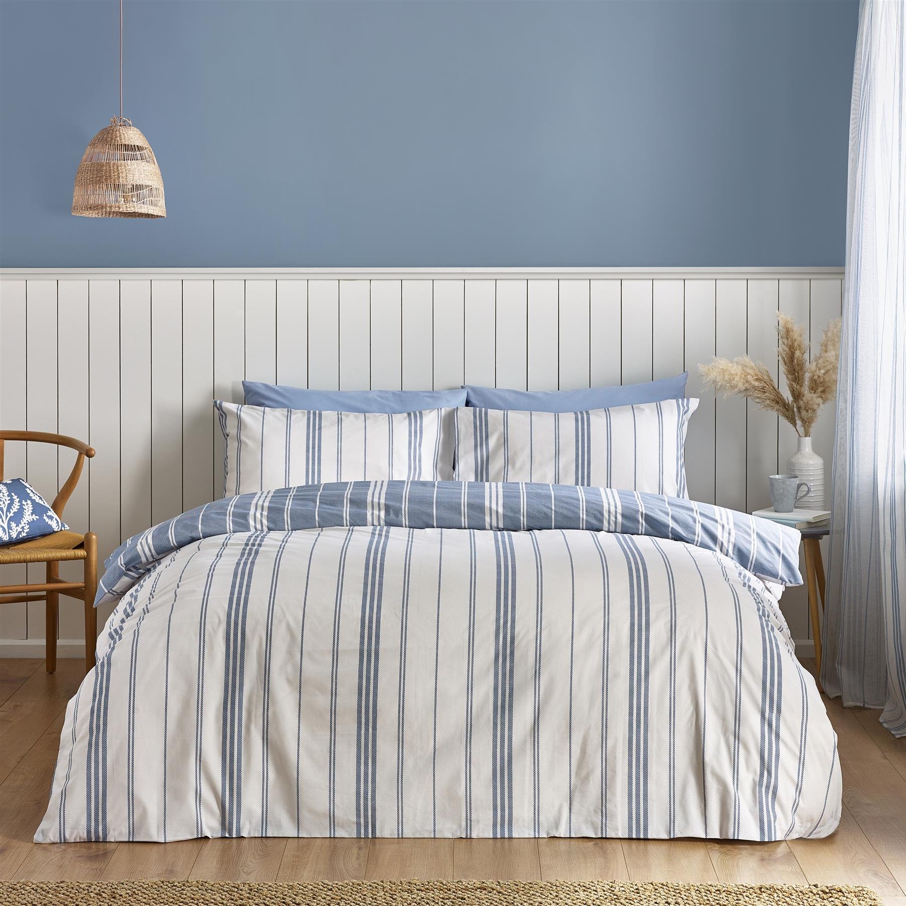 Catherine Lansfield Harbour Stripe Duvet Cover Set - Single - Blue