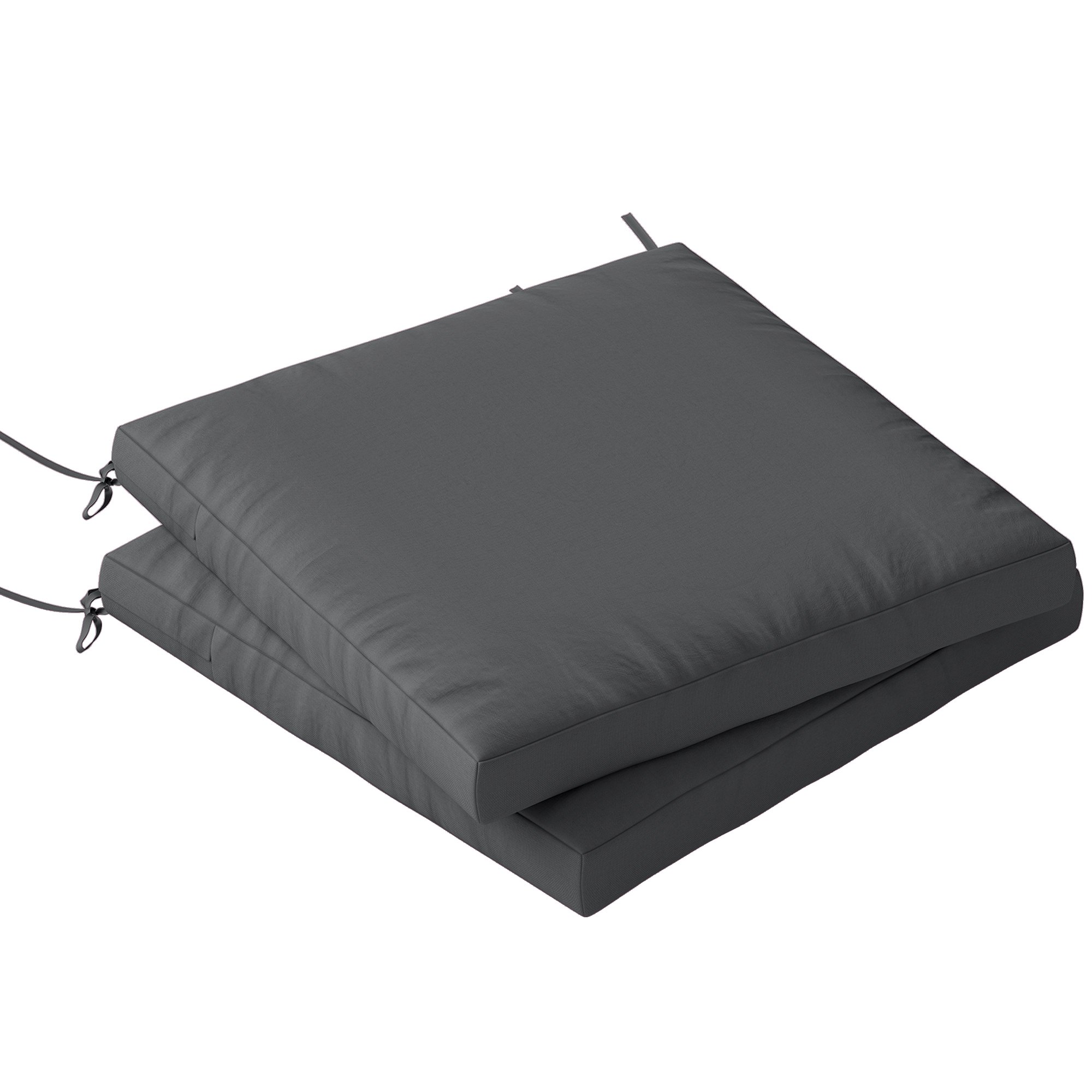 Outsunny Set of 2 Outdoor Waterproof Chair Cushions with Ties - Dark Grey