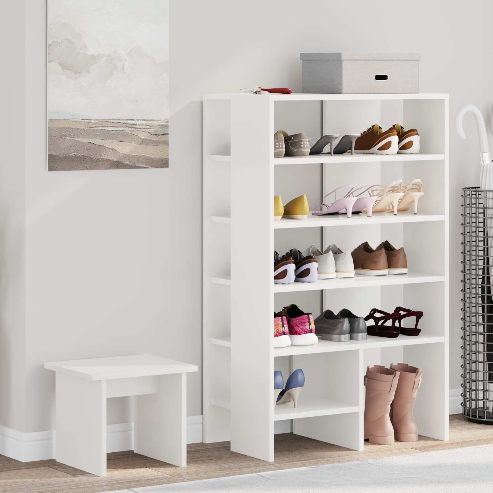 Walplus Pack of 2 Engineered Wood Shoe Cabinet - White - 62 x 35 x 100 cm