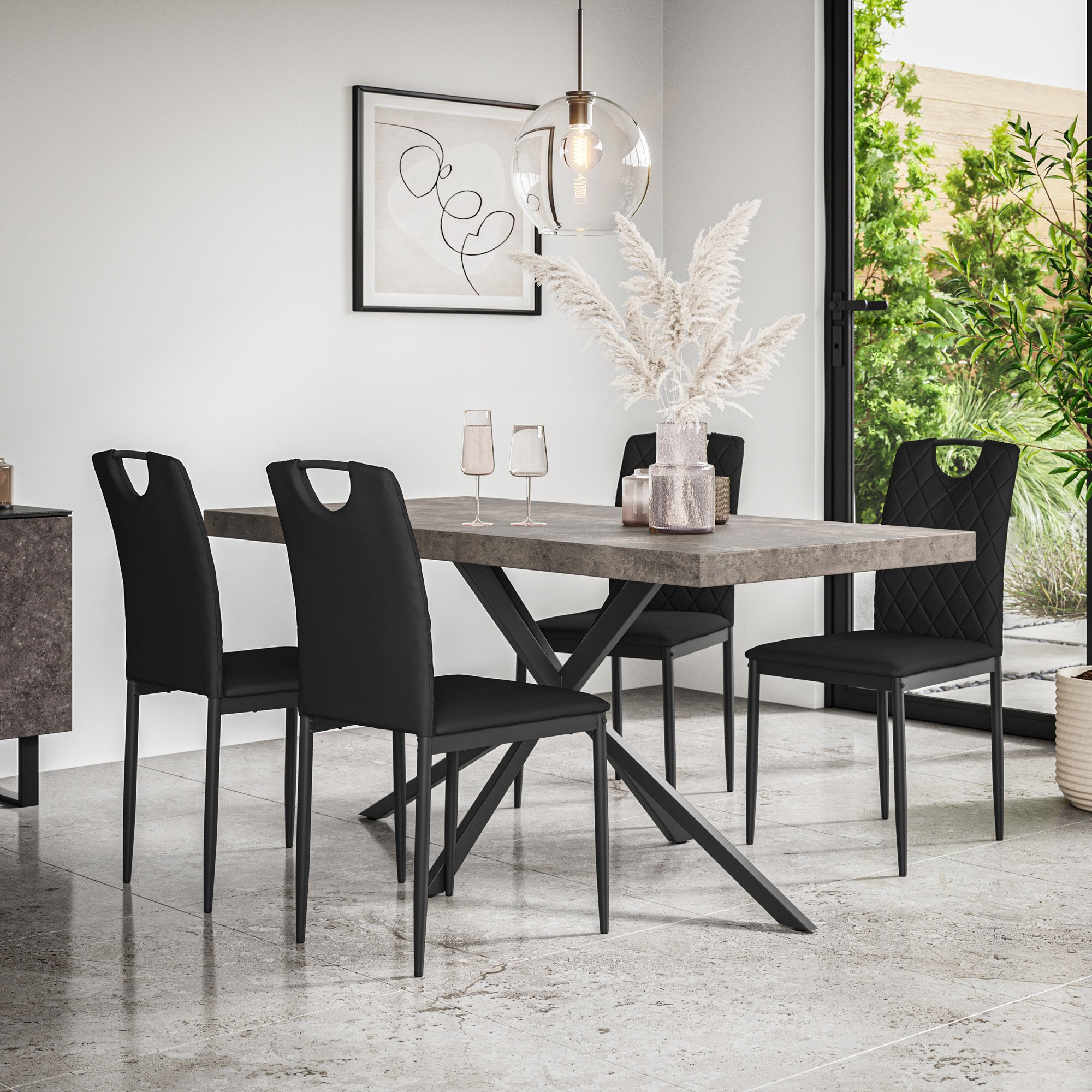 Furniture Online Donni Monza Concrete Effect Dining Table & 4 Black Chairs