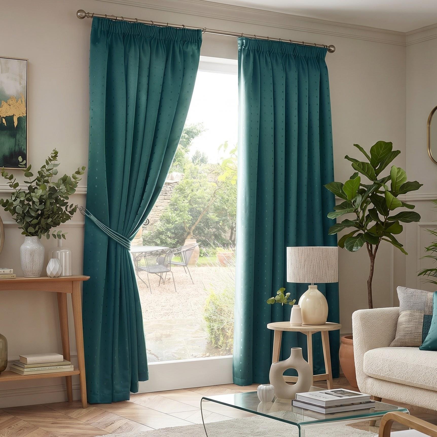 Luxury Living Adi Lined Pencil Pleat Curtains 117cm x 229cm - Teal