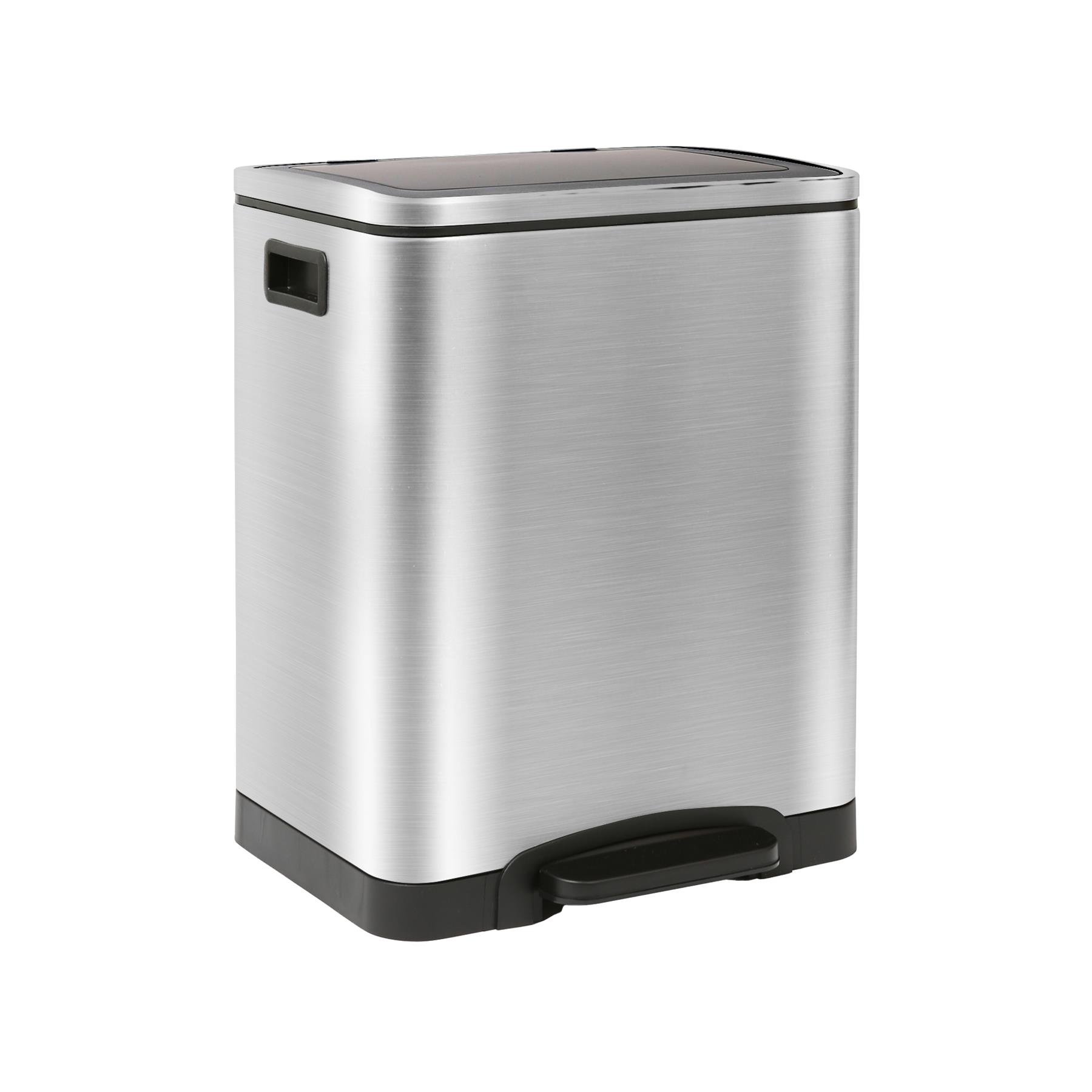 Harbour Housewares Stainless Steel Double Kitchen Pedal Bin - 30L - Brushed