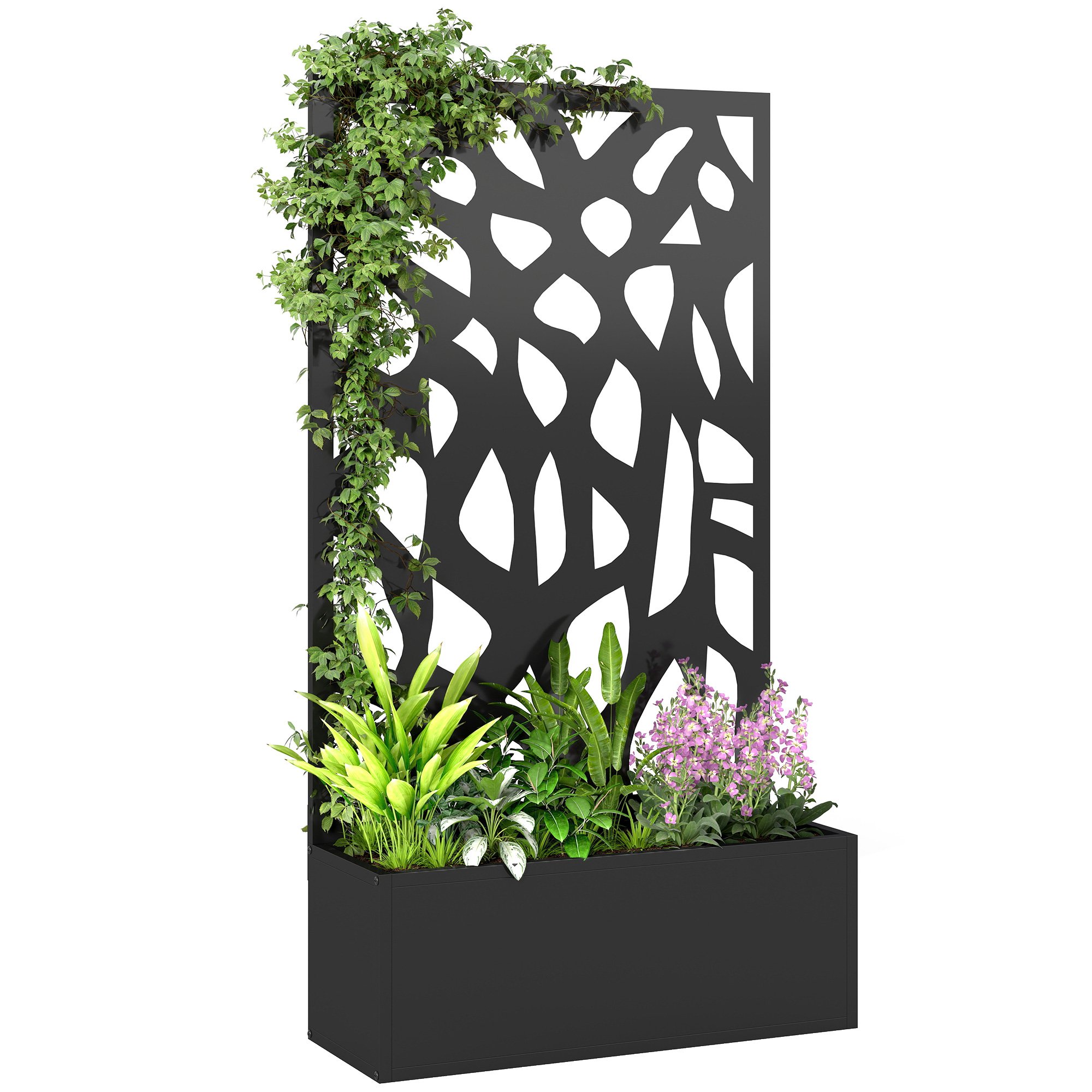 Outsunny Freestanding Garden Planters with Trellis - Black
