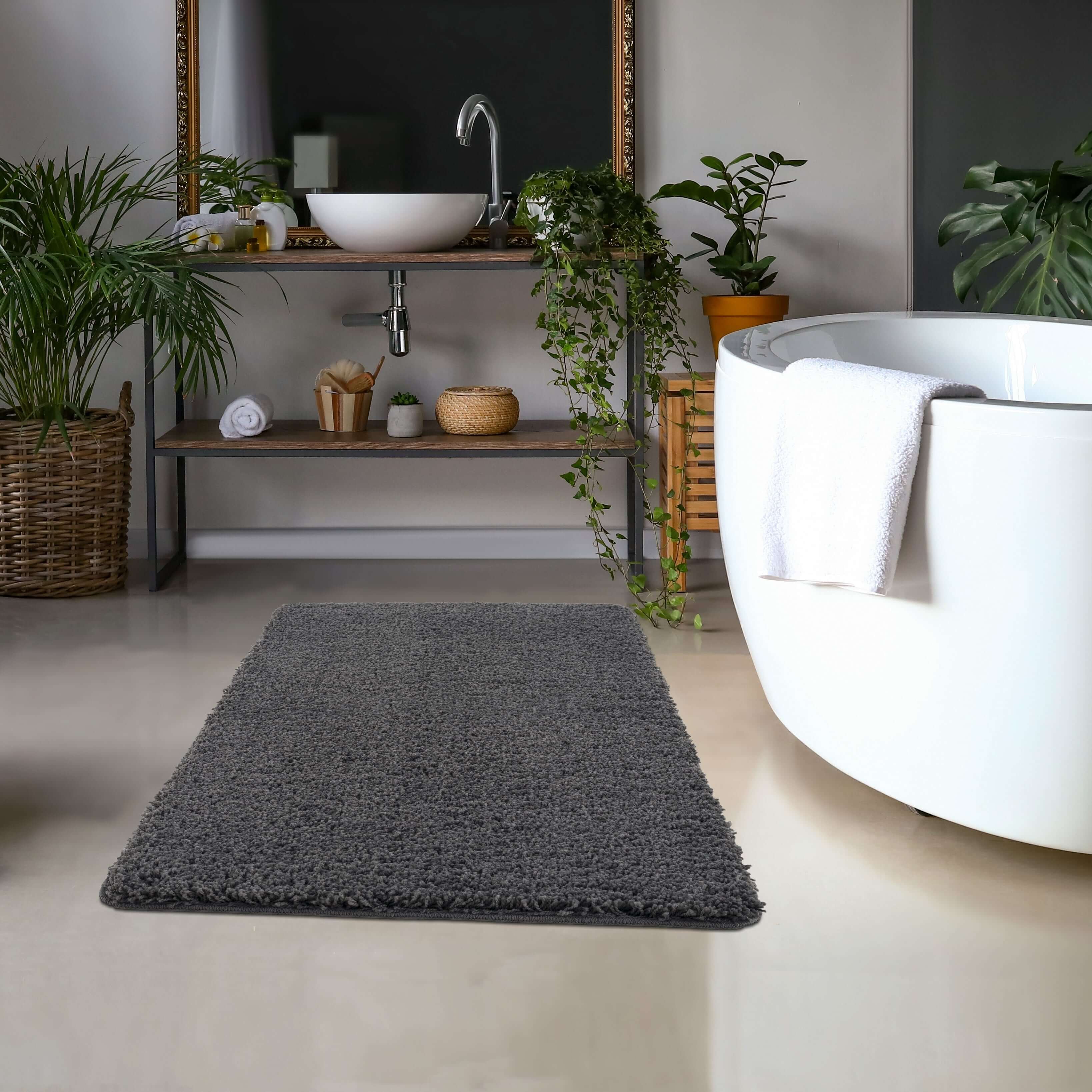 The Rugs Dark Grey Washable Plain Nonslip Shaggy Rug - 80 x 120cm