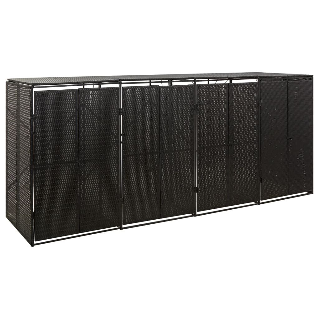 Walplus Quadruple Poly Rattan Wheelie Bin Store - Black - 274 x 80 x 117 cm