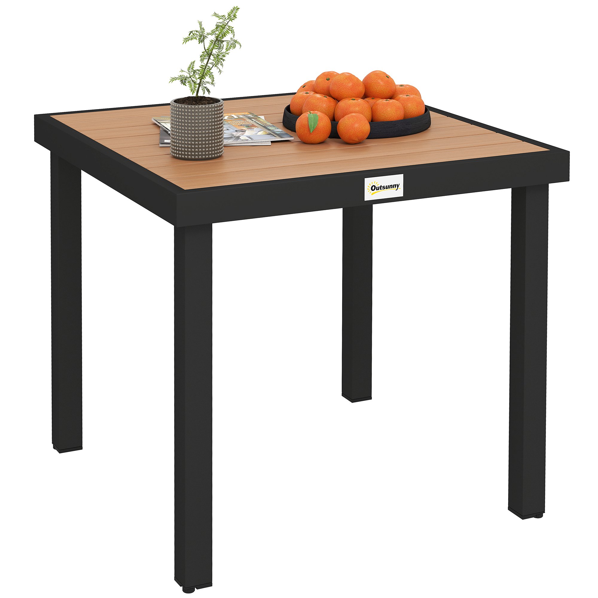 Outsunny Garden Square Outdoor Coffee End Side Table for 4 People - Natural Wood