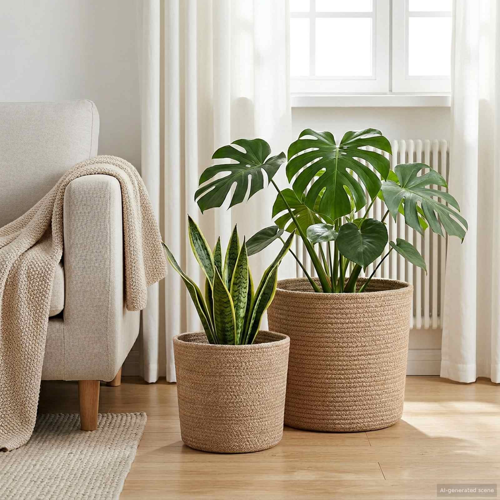 Walplus Pack of 2 Jute Plant Pot - Natural - 28 x 28 cm