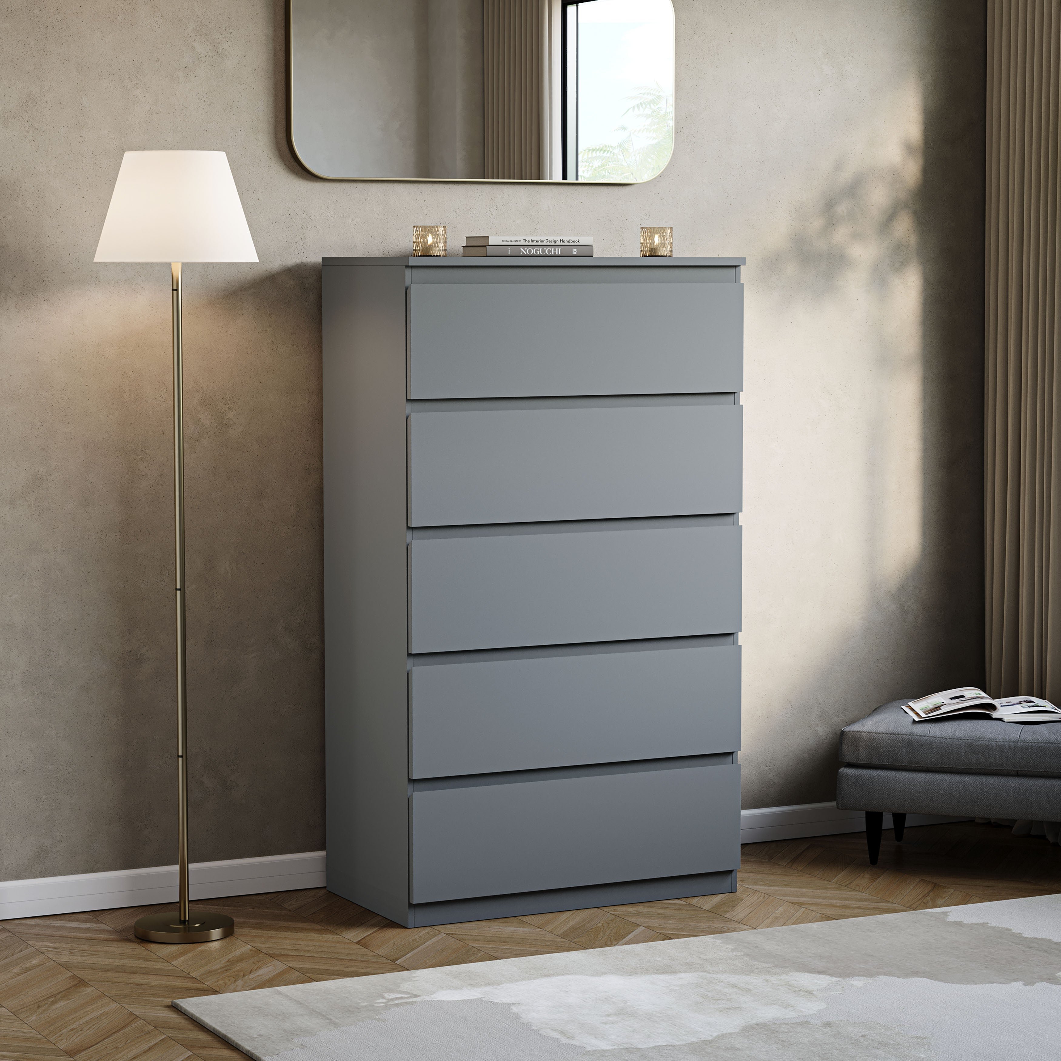Vida Designs Denver 5 Drawer Chest - Grey