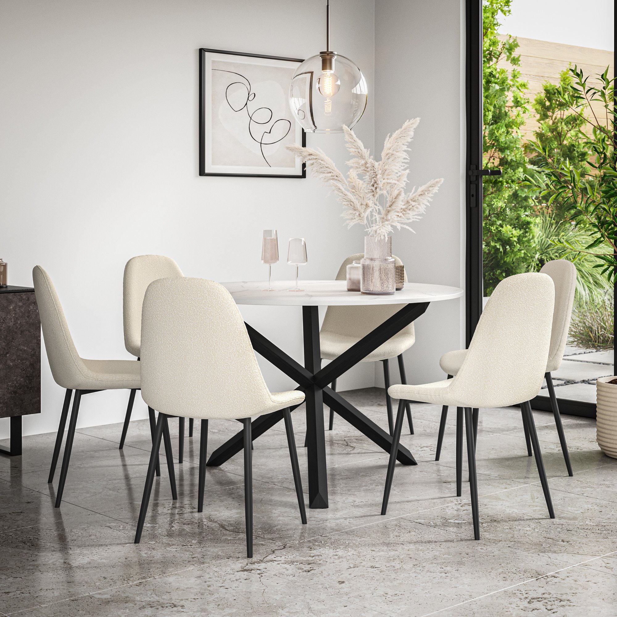 Furniture Online Malvern Maya Marble Top Dining Table & 6 Ivory Chairs
