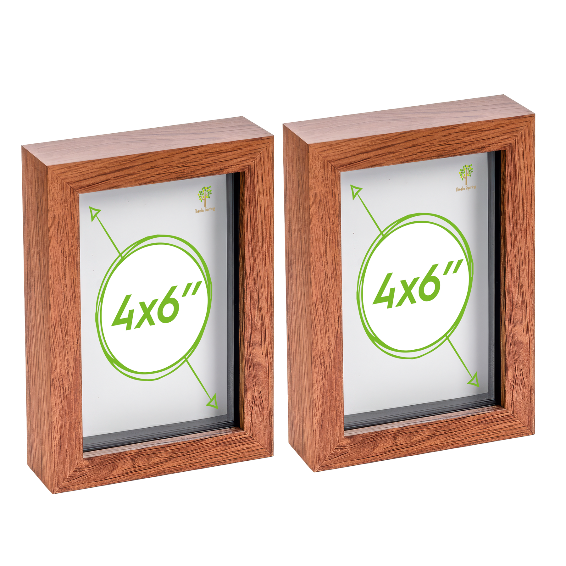 Nicola Spring 3D Box Photo Frames - 4 x 6" - Set of 2 - Dark Wood