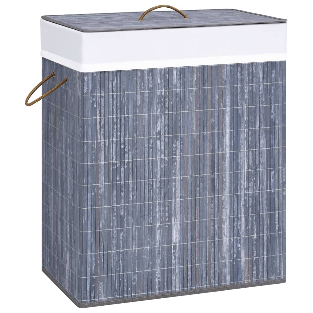 Walplus 100L Bamboo Laundry Basket - Grey - 52 x 32 x 62.5 cm