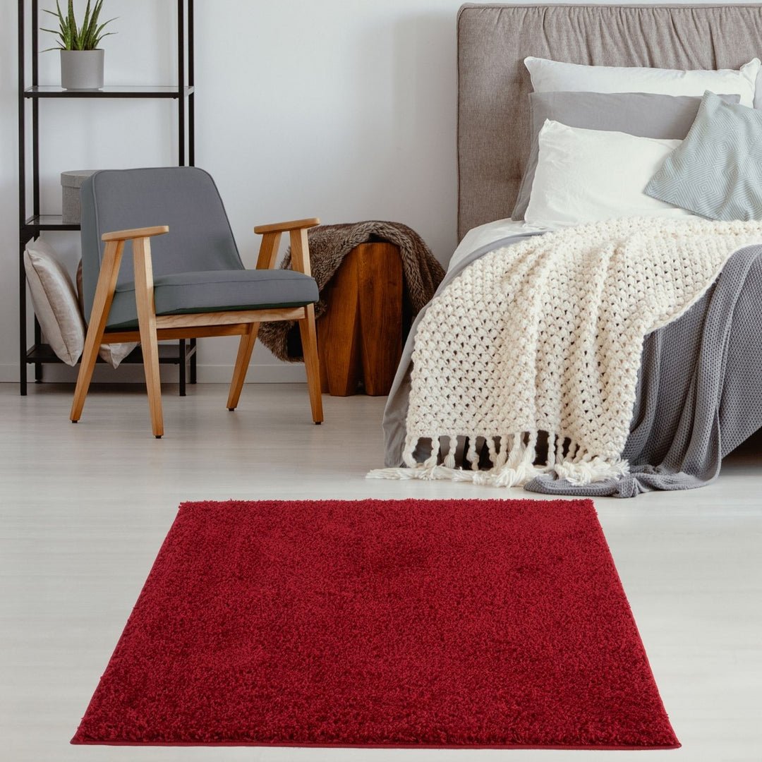 The Rugs Red Myshaggy Plain Shaggy Square Rug - 120 x 120cm