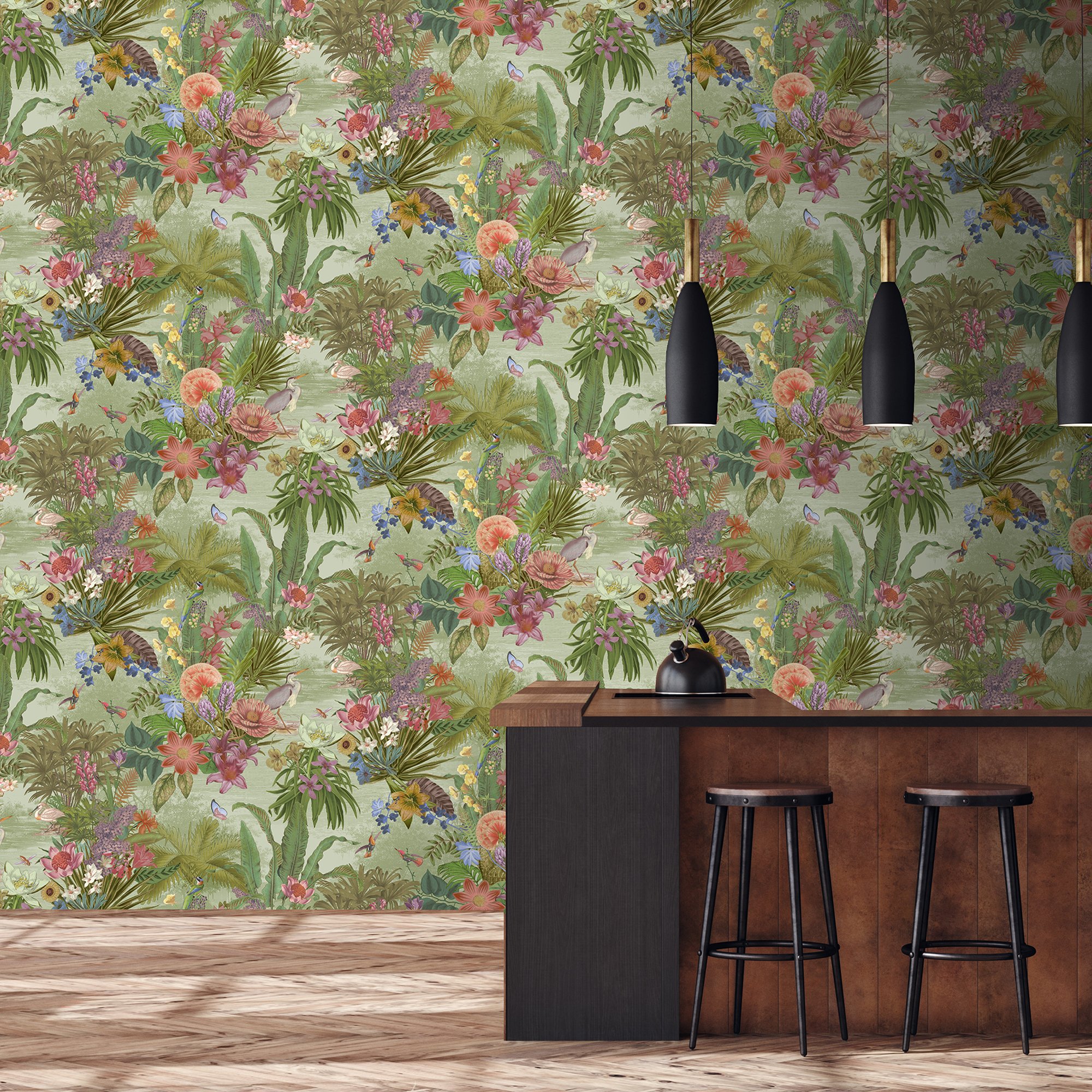 Grandeco Paul Moneypenny Eclectic Floral Hall Wallpaper - Green