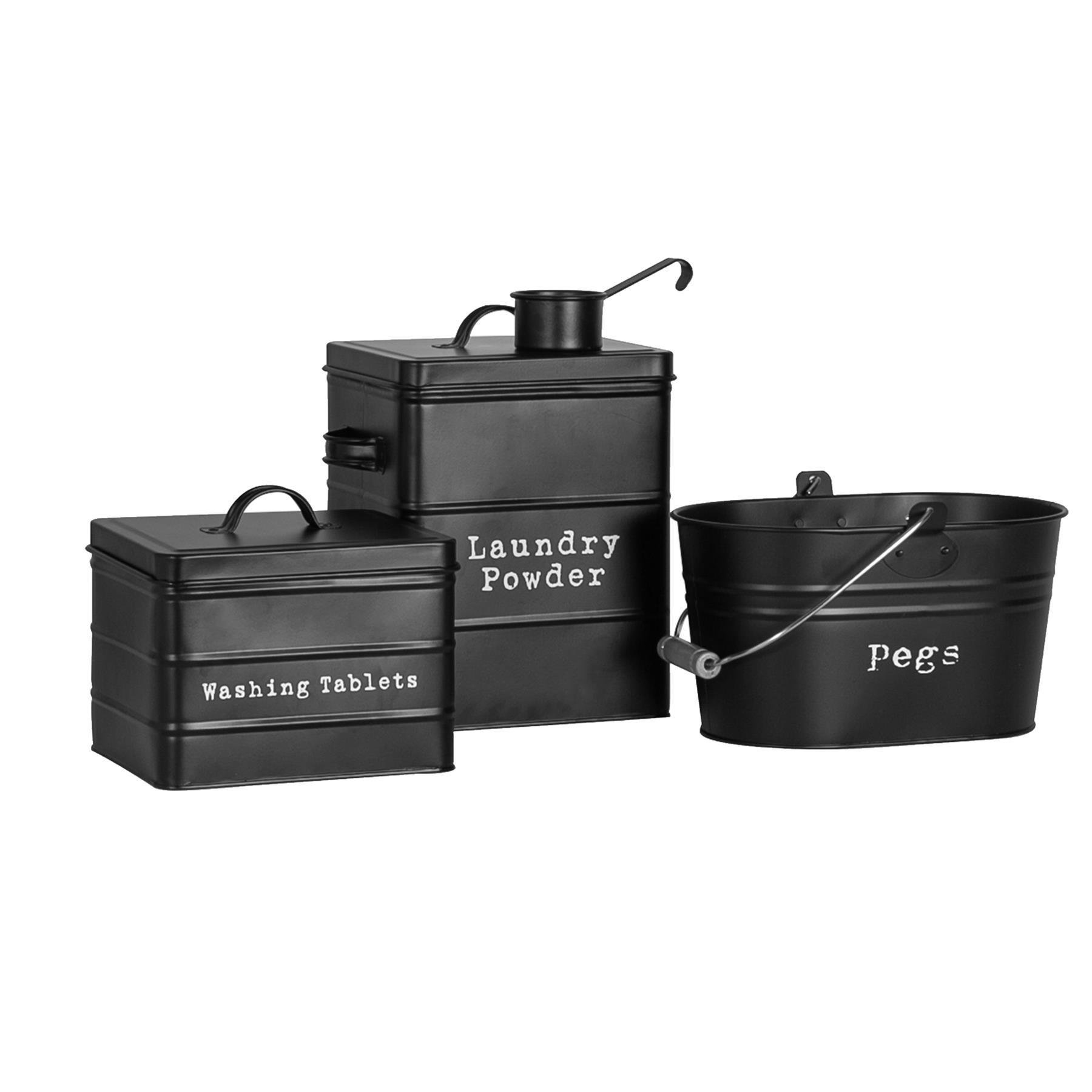 Harbour Housewares 3 Piece Vintage Metal Utility Canisters Set - Black