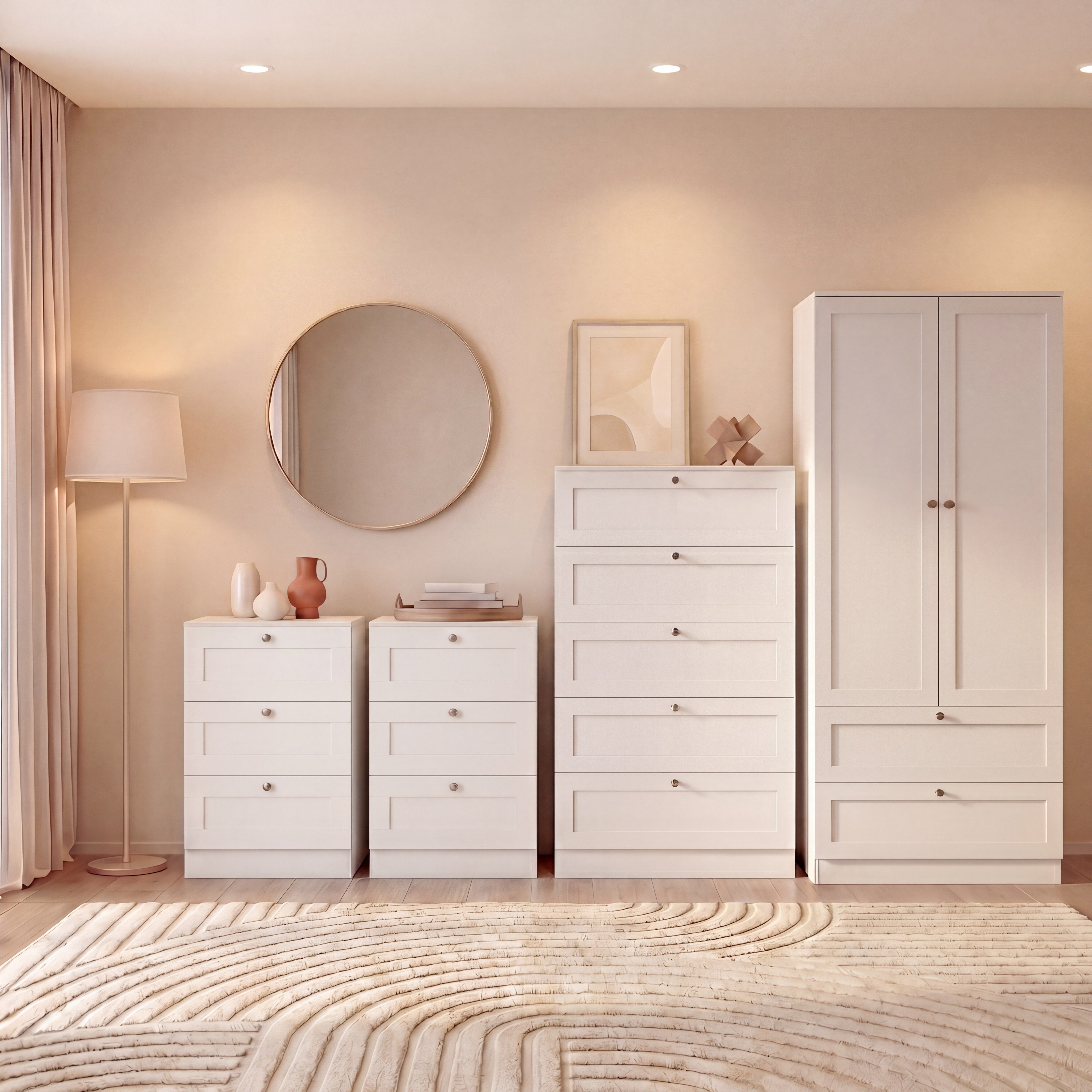 Vida Designs Altino Set (Drawer Bedside - 5 Drawer Chest - Wardrobe) - White
