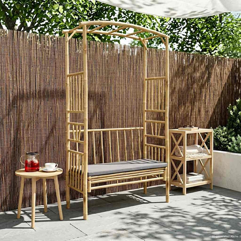 Walplus Bamboo Garden Arch with Bench - Dark Grey - 115 x 50 x 205 cm