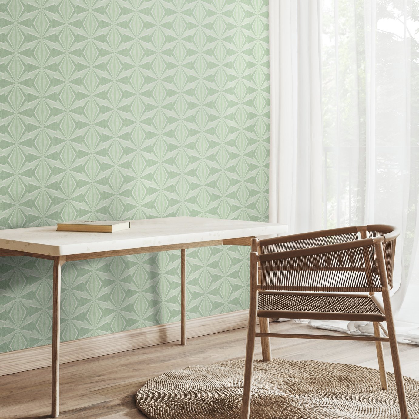 Hoopla Walls Sunray Diamond Mint Green Wallpaper