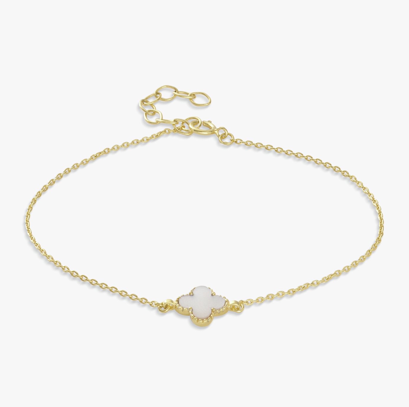 Revere Gold Pleated Silver MOP Clover Charm Bracelet