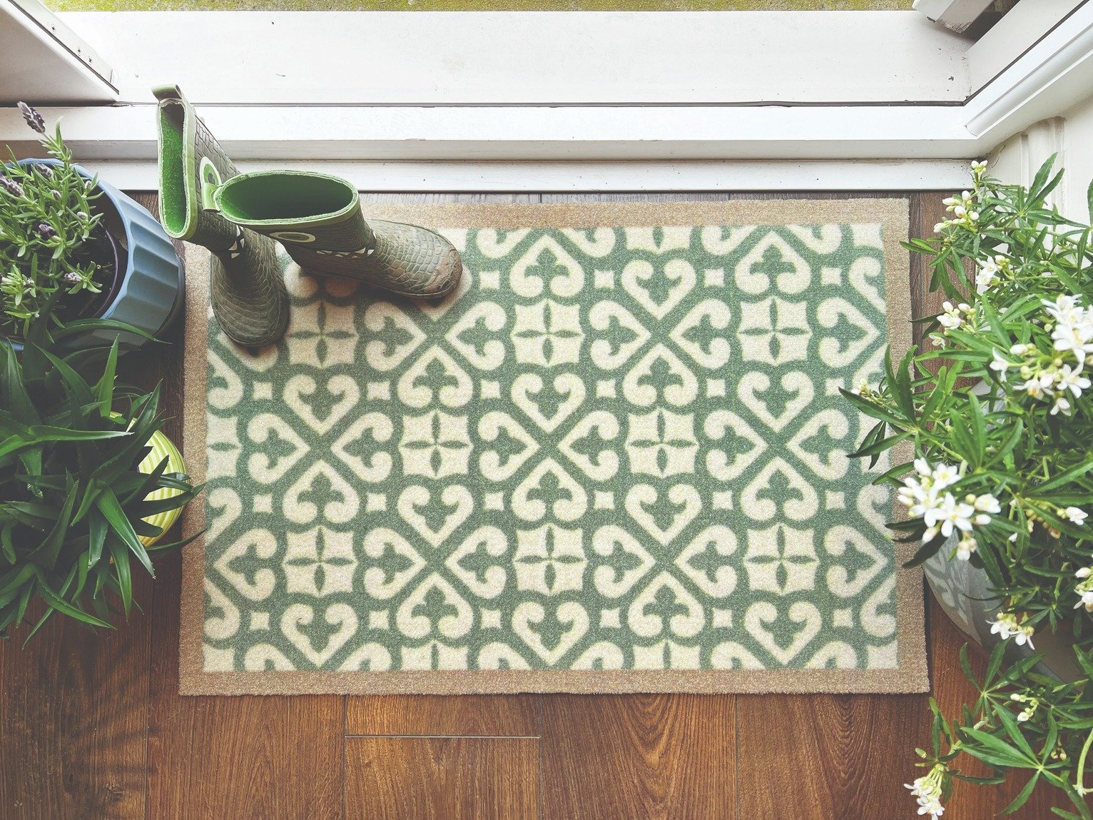My Mat Harlequin Tile Green Short Pile Doormat - 50x75cm