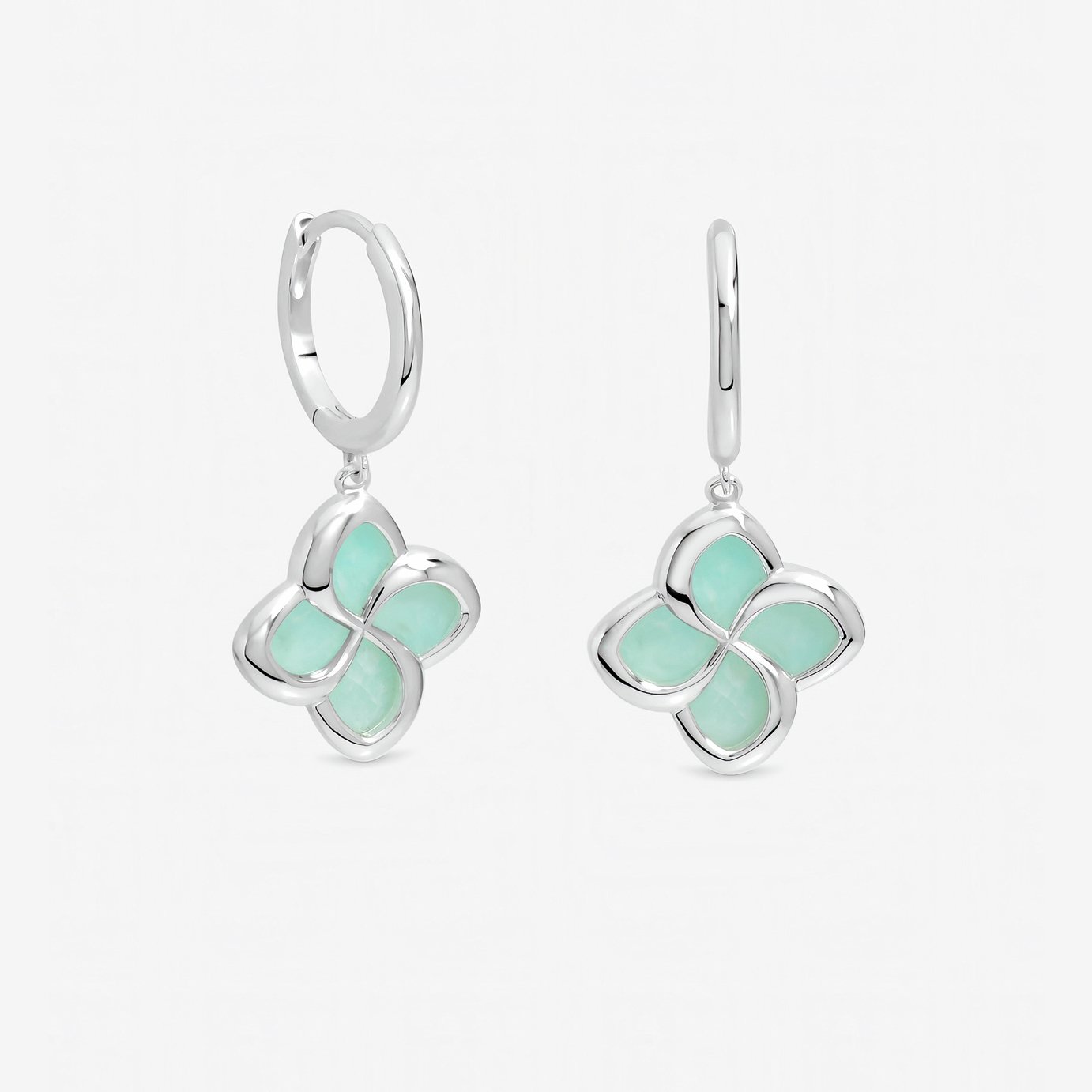 Inicio Silver Plated Turquoise Clover Huggie Hoops Earrings