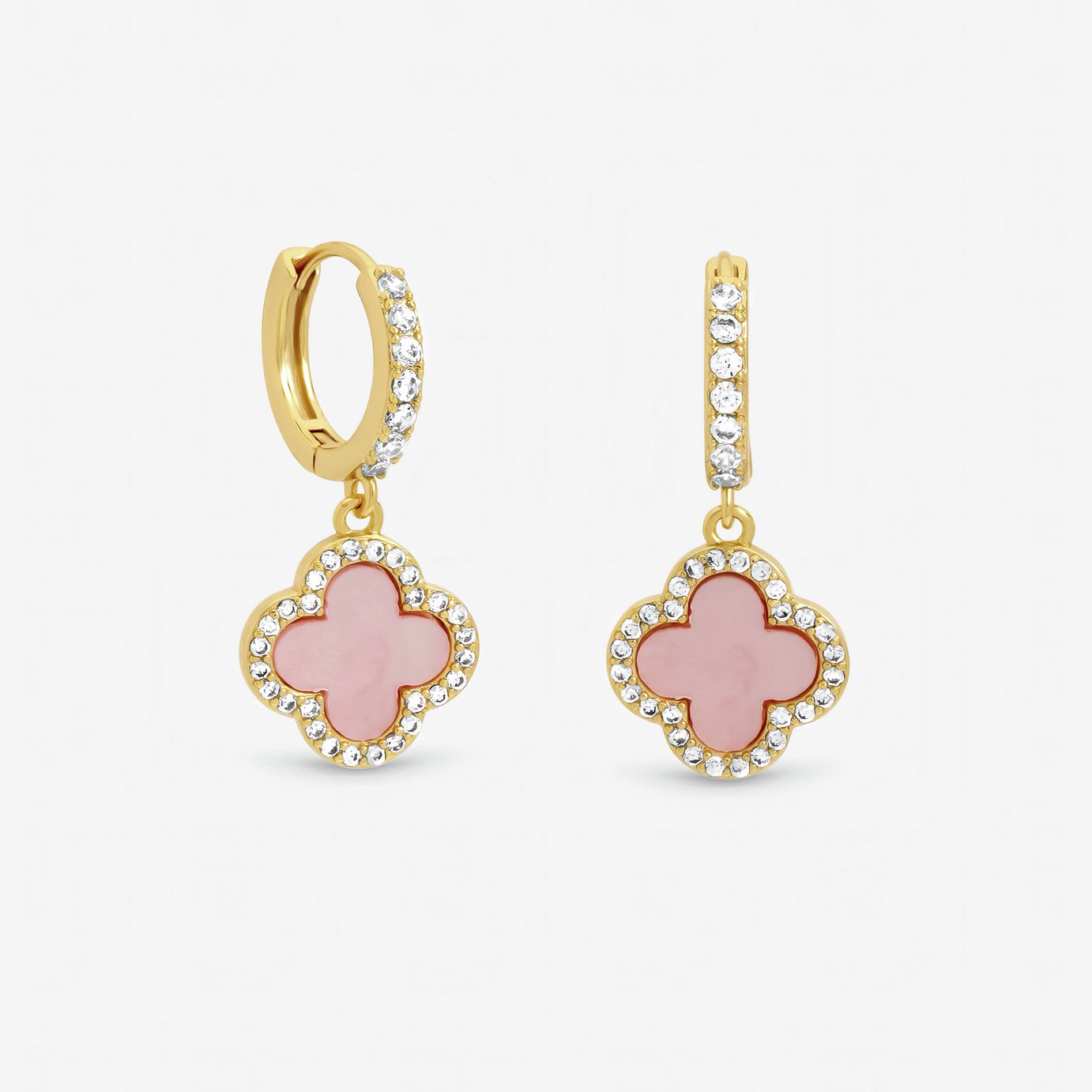 Jon Richard Gold Plated and Pink Clover Huggie Earrings