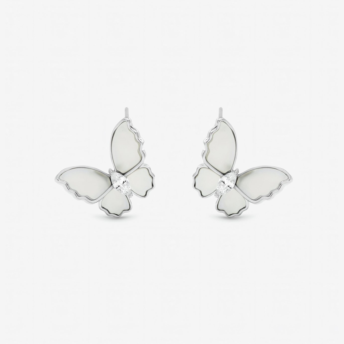 Jon Richard Rhodium Plated Mother Pearl Butterfly Earrings