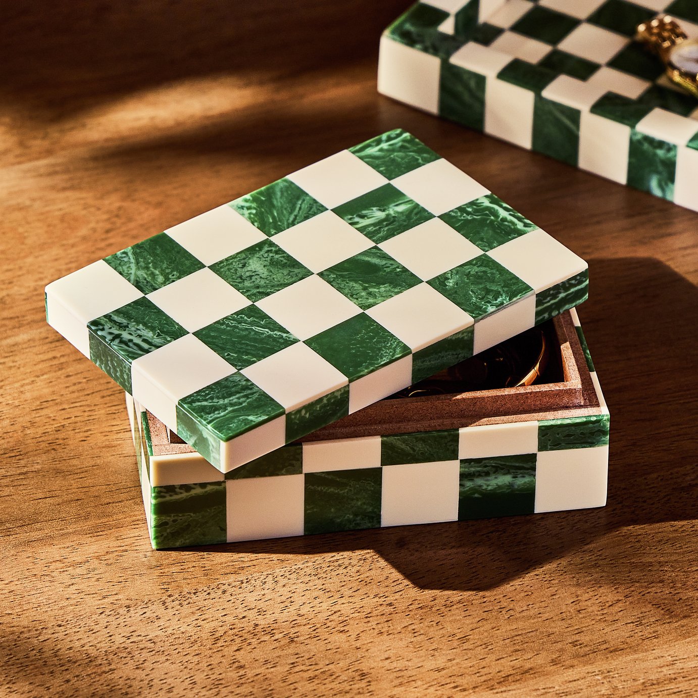 Habitat Checkered Resin Green Trinket Box