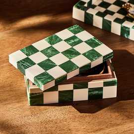 Habitat Checkered Resin Green Trinket Box