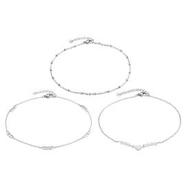 State of Mine Stainless Steel Pearl Heart Anklets - Set of 3