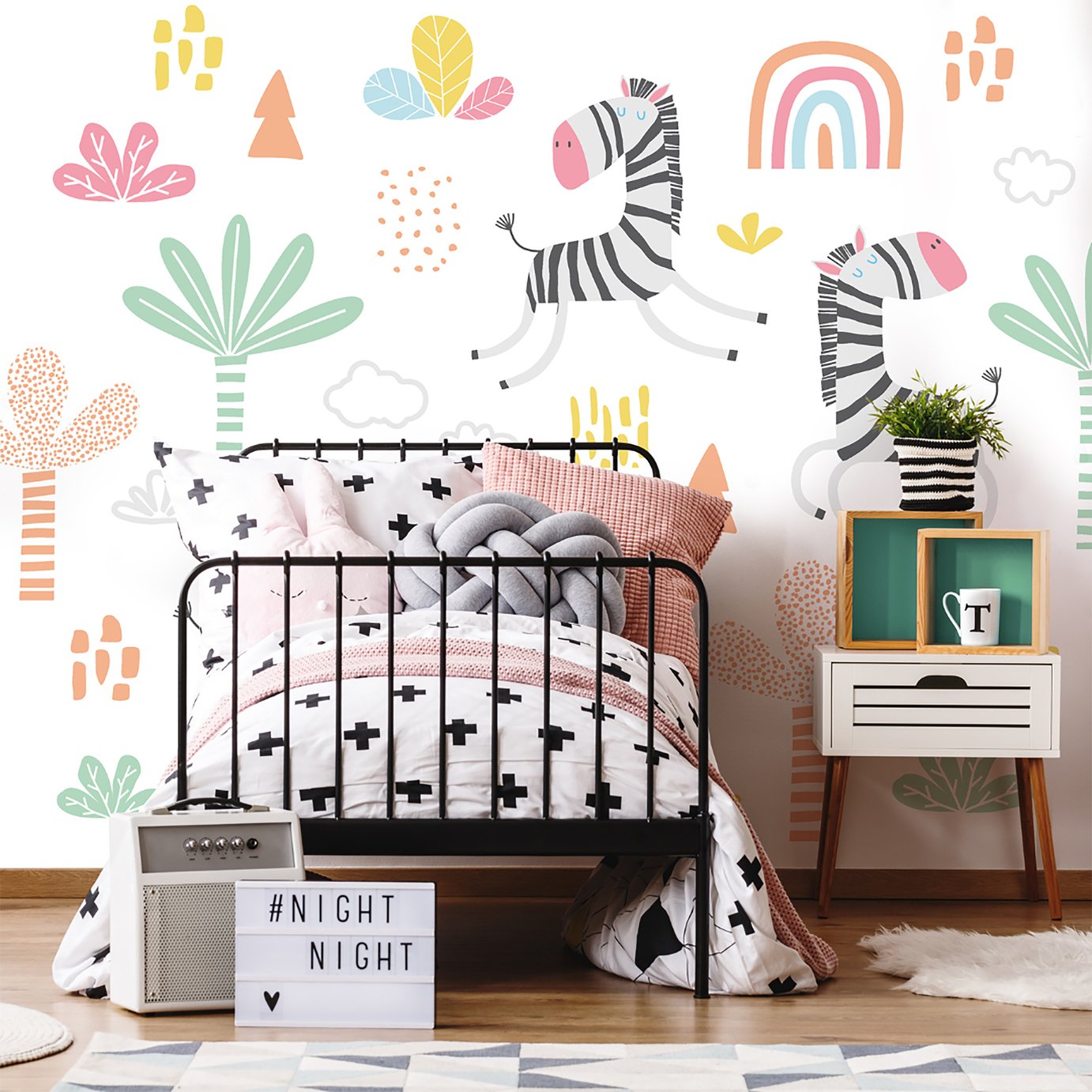 Origin Murals Dancing Zebras White Wall Mural