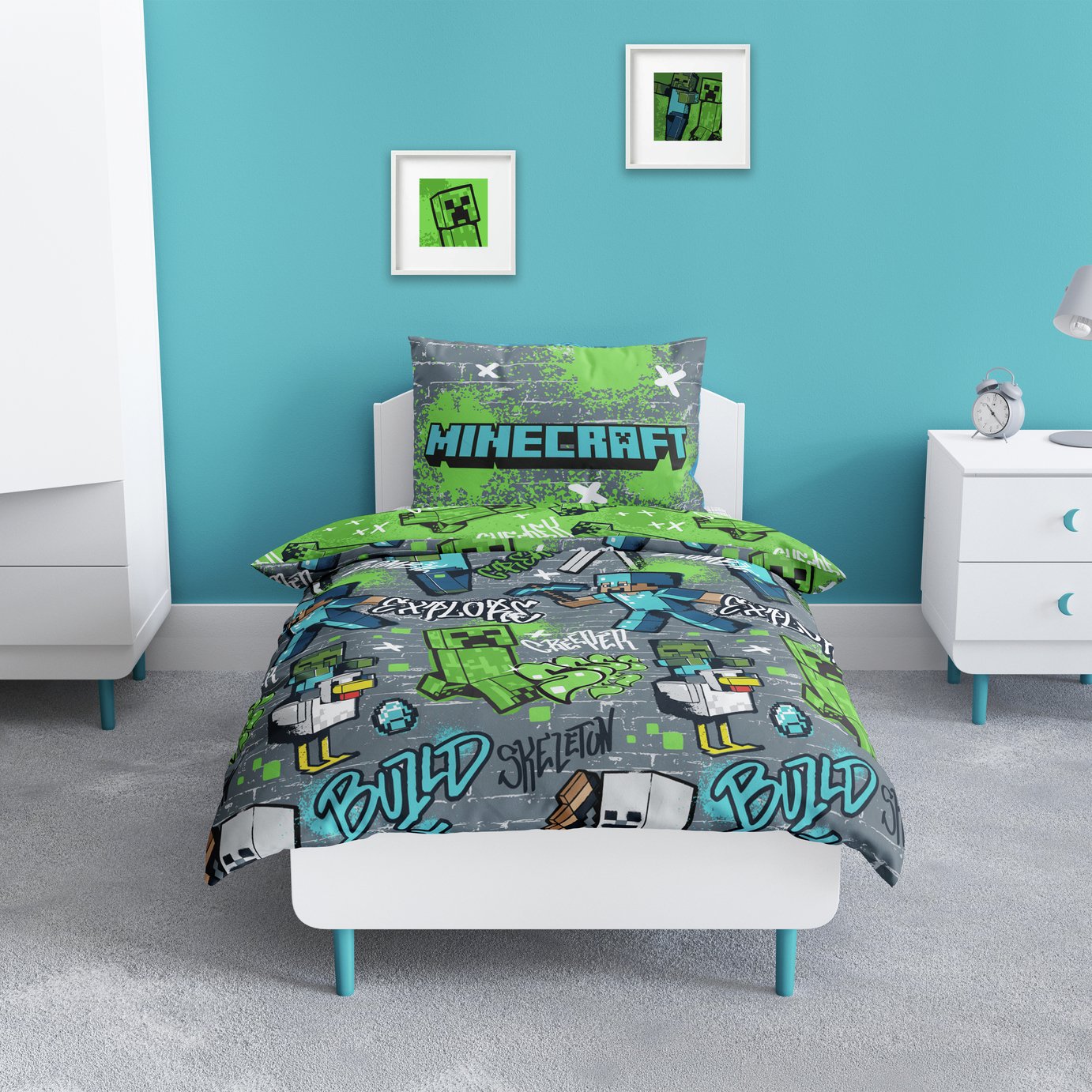 Minecraft Kids Grey Bedding Set - Double
