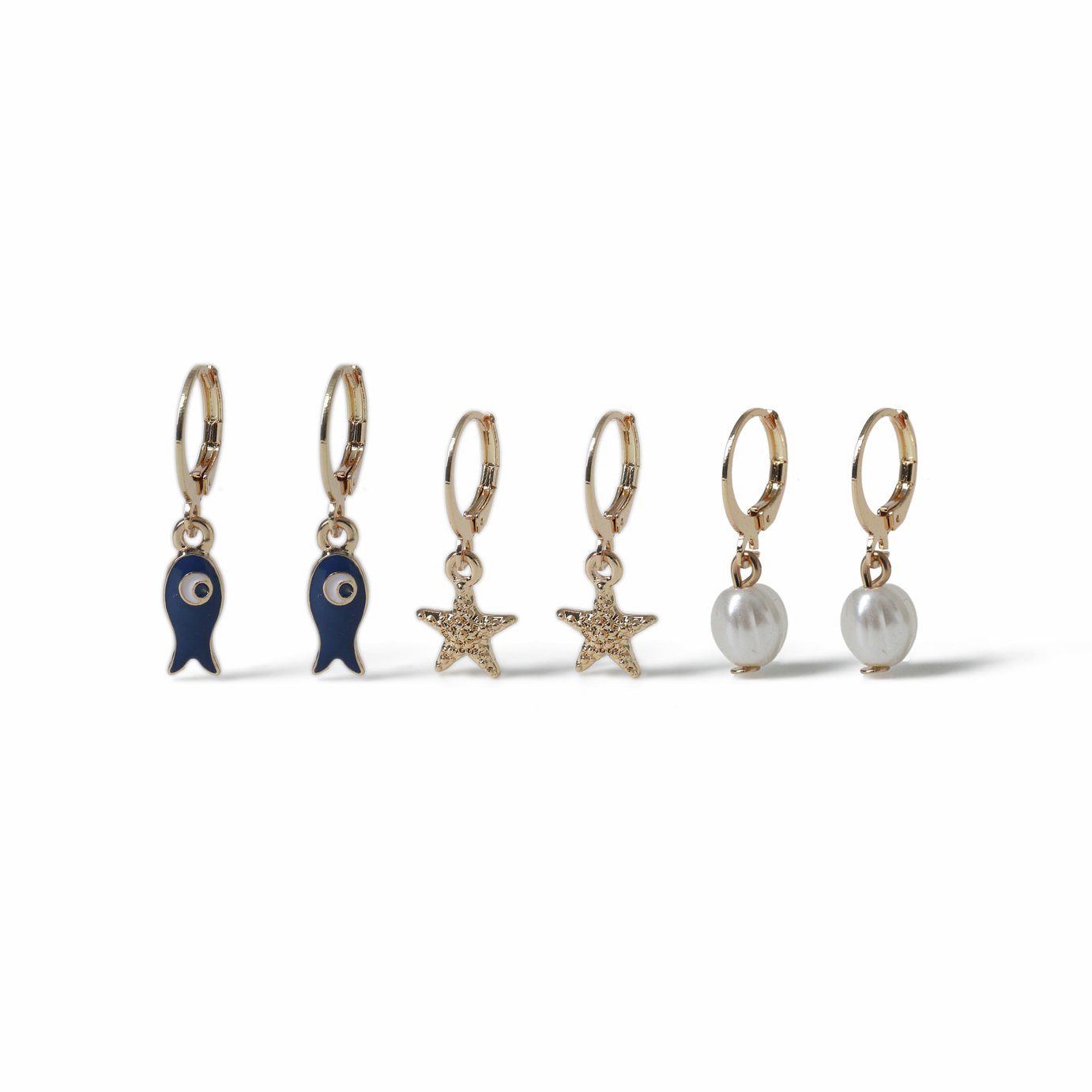 Freedom Ocean Charm Drop Huggie Earrings - Set of 3