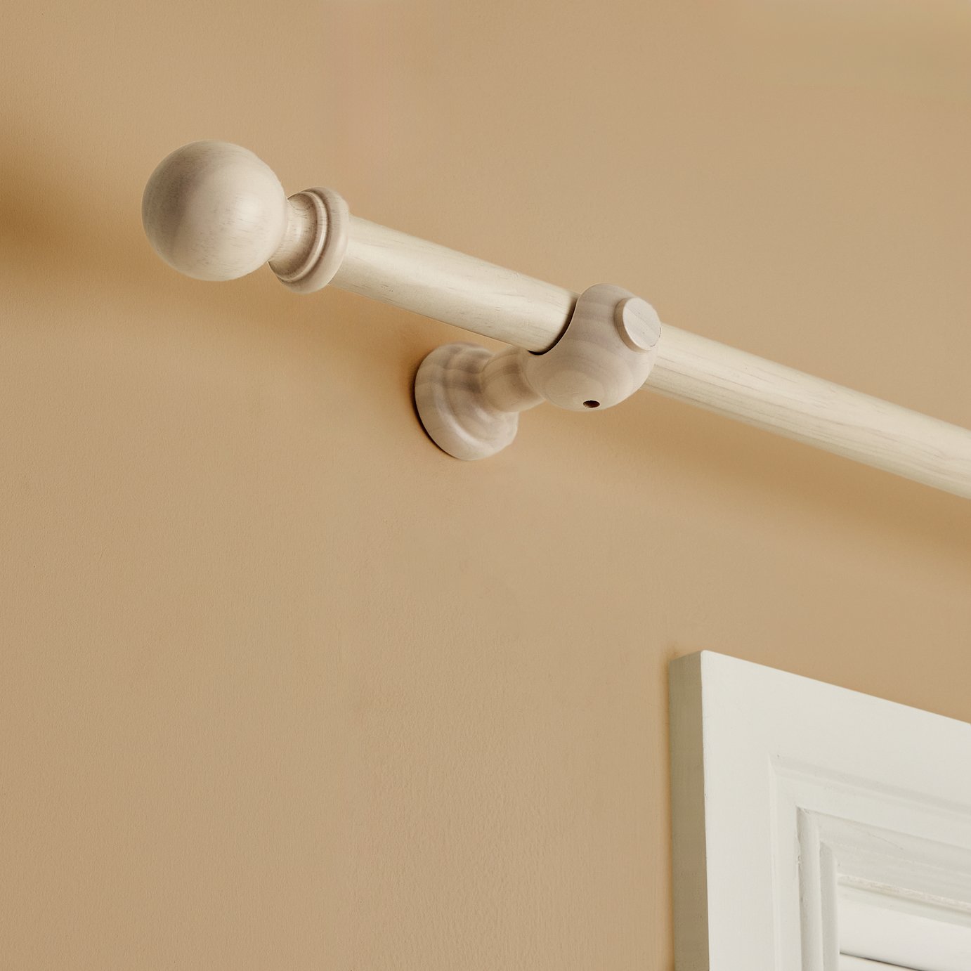 Argos Home Wooden Ball Washed White Curtain Pole with Rings - 240cm