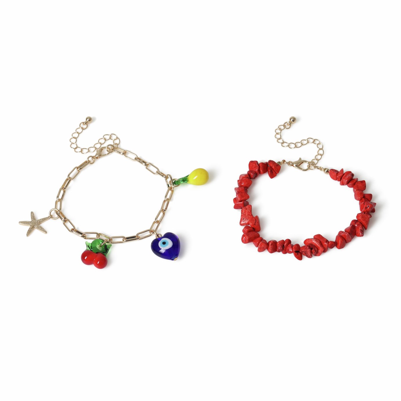 Freedom Gold Tone and Red Bead Charm Bracelet Set