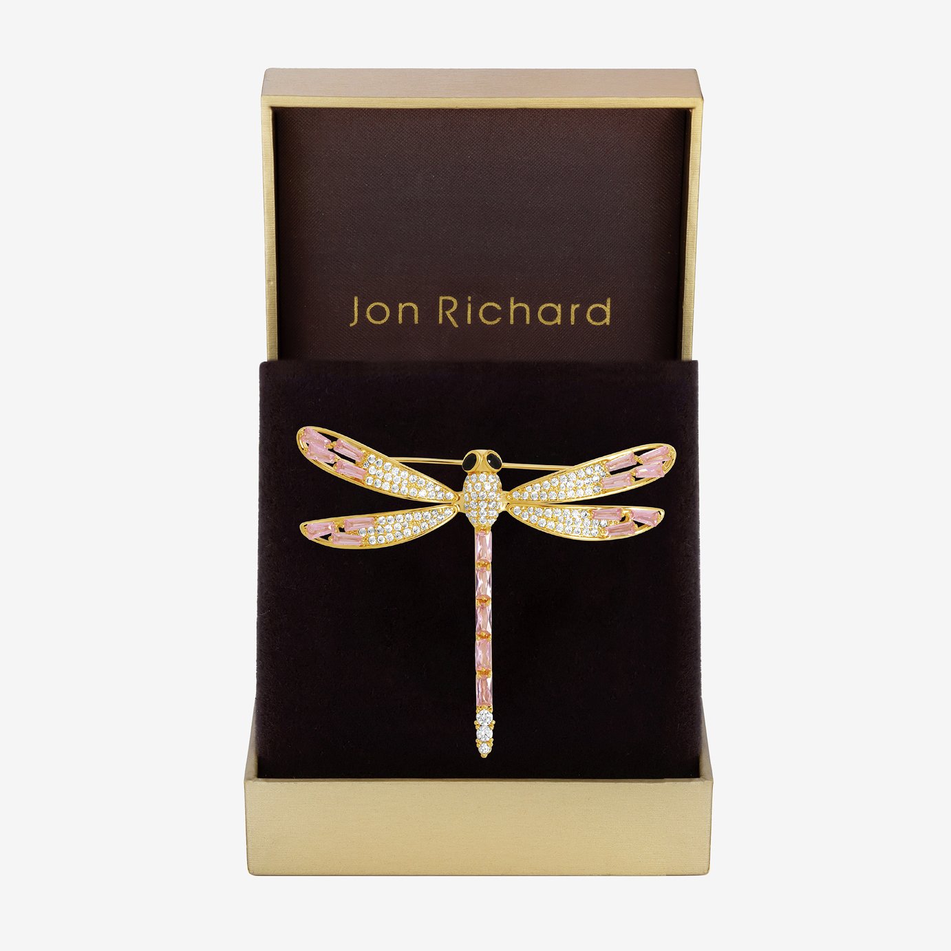 Jon Richard Gold Plated Pink Dragon Fly Brooch Gift Box
