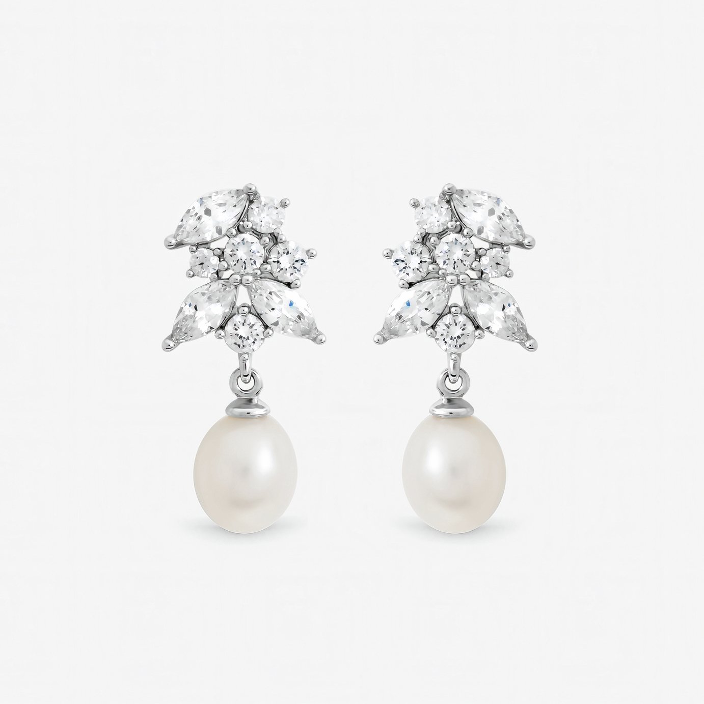 Jon Richard Rhodium Plated Crystal Freshwater Pearl Earrings
