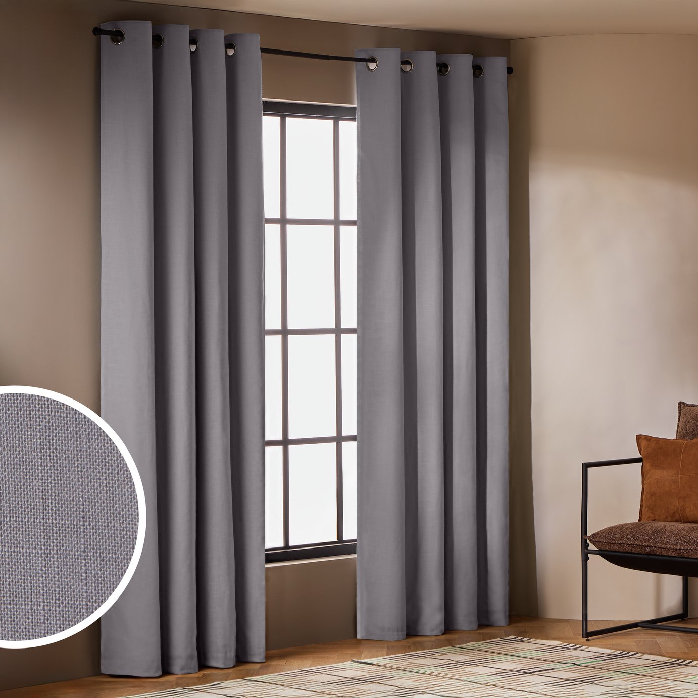 Habitat With Linen Blackout Eyelet Curtain - Dove Grey