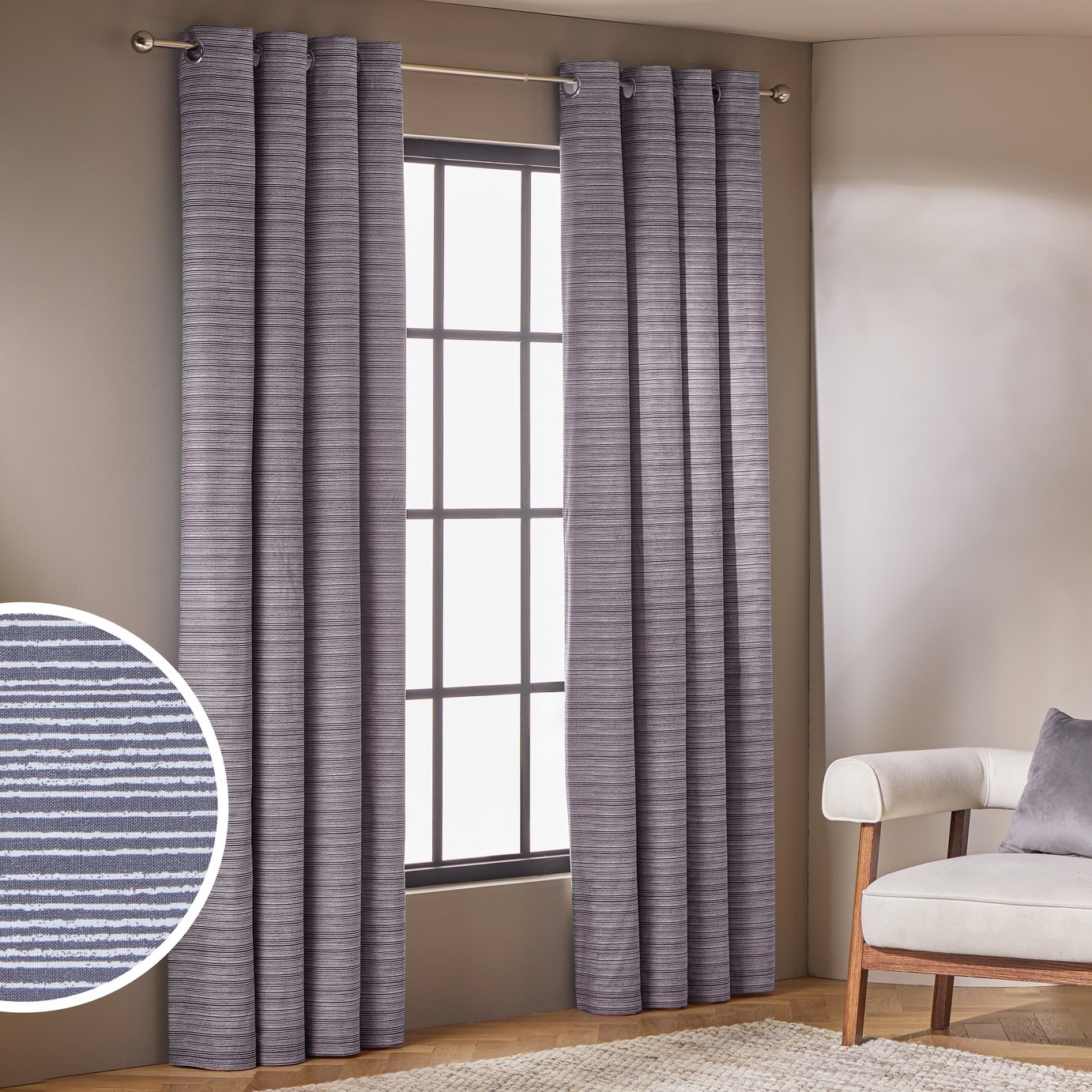 Habitat Stockholm Stripe Blackout Eyelet Curtains - Grey