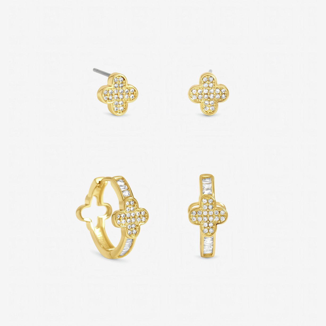 Jon Richard Gold Plated Pave Clover Multipack Hoops Earrings