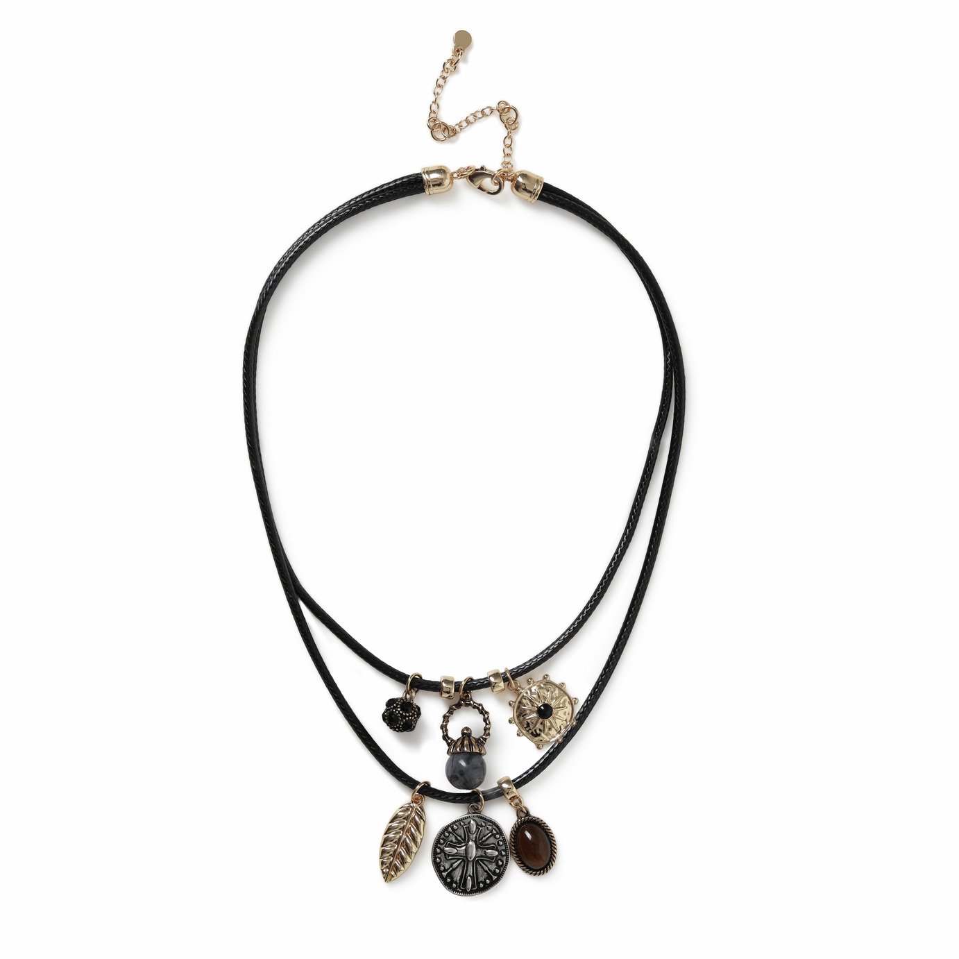 Freedom Black Cord Multi Charm Necklace